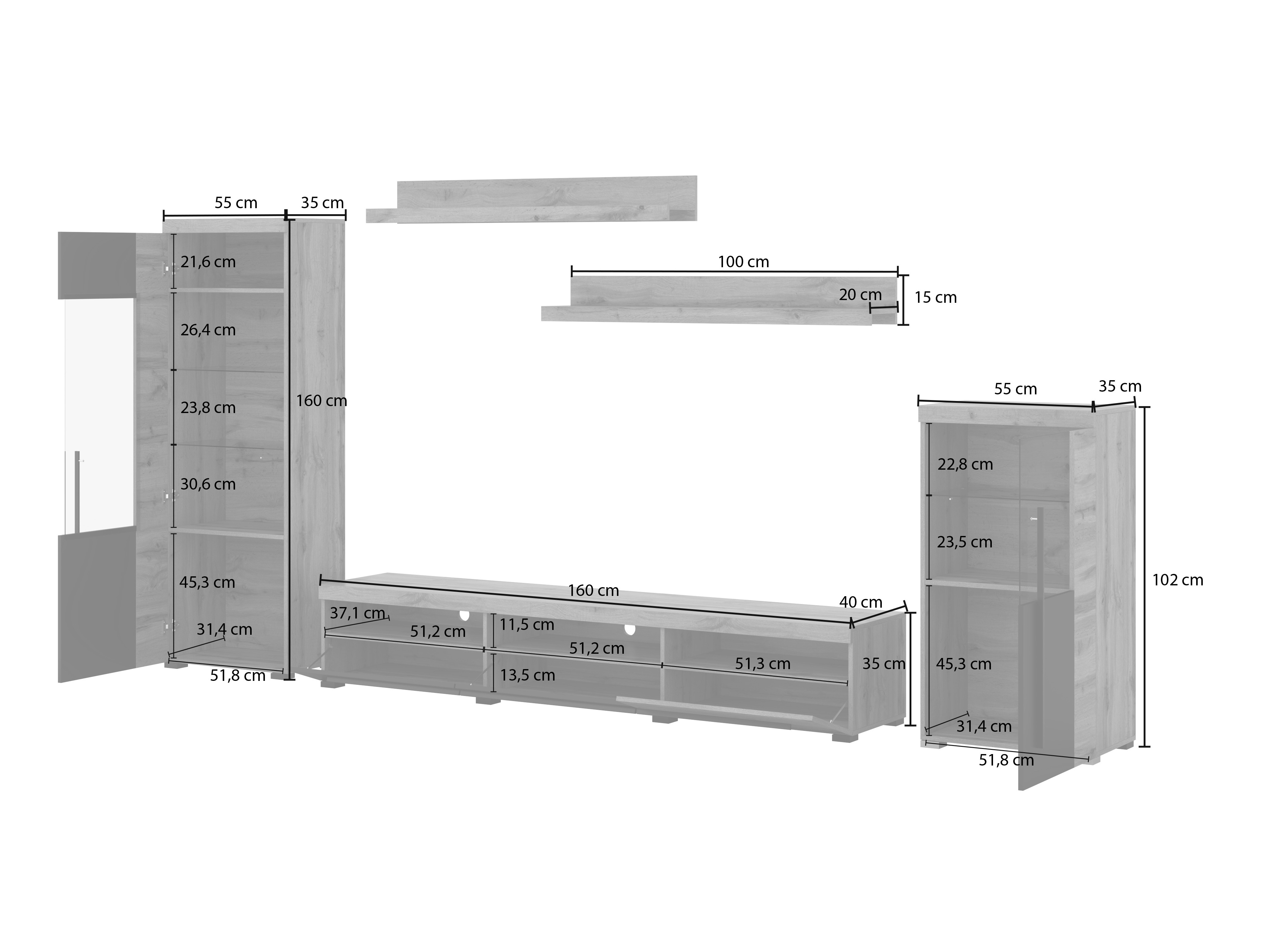 Stuemøbelsæt Sorciro 103 (Nød + Mørk eg)