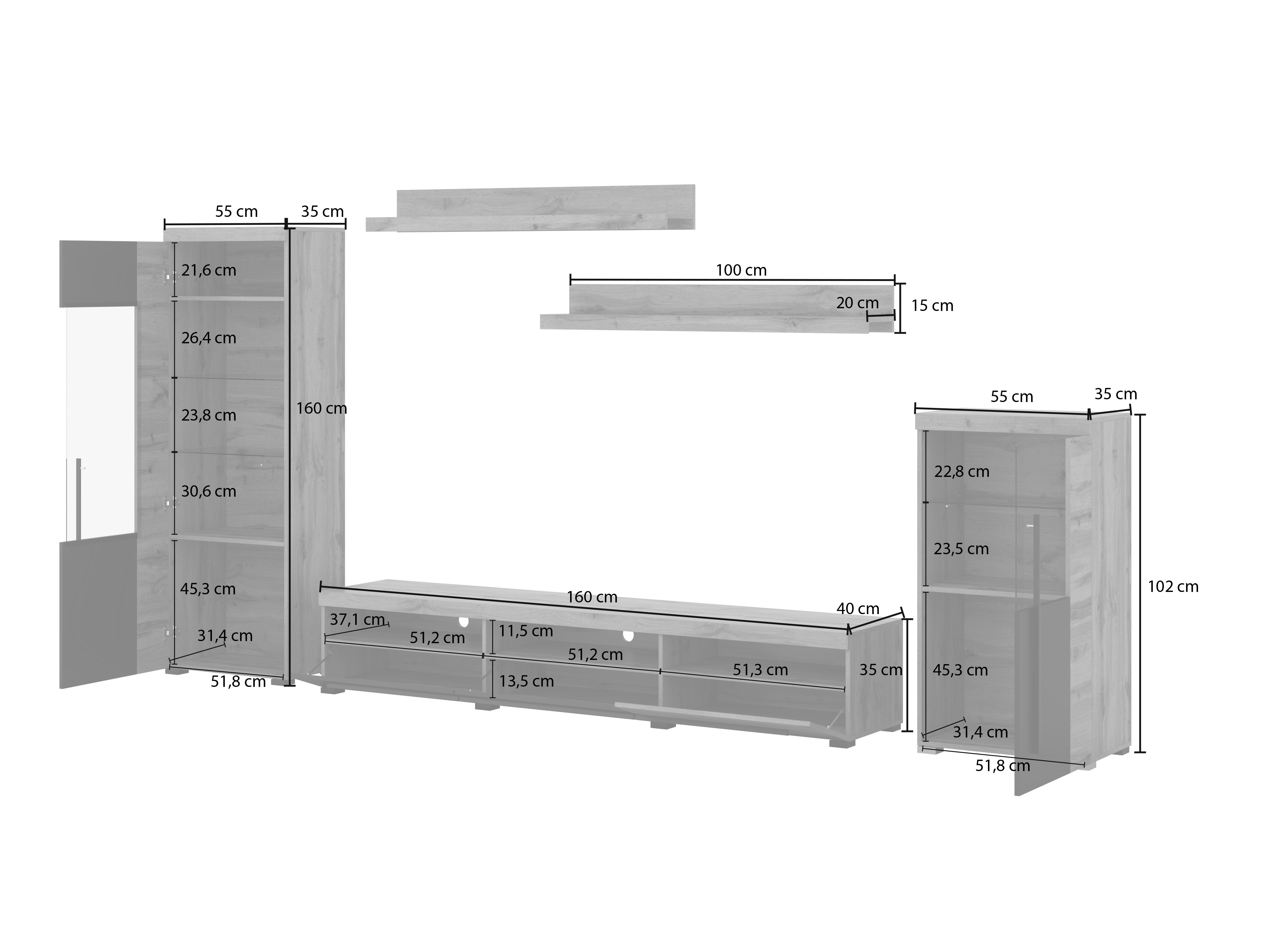 Stuemøblersæt Sorciro 103 (Sort + Wotan eg)