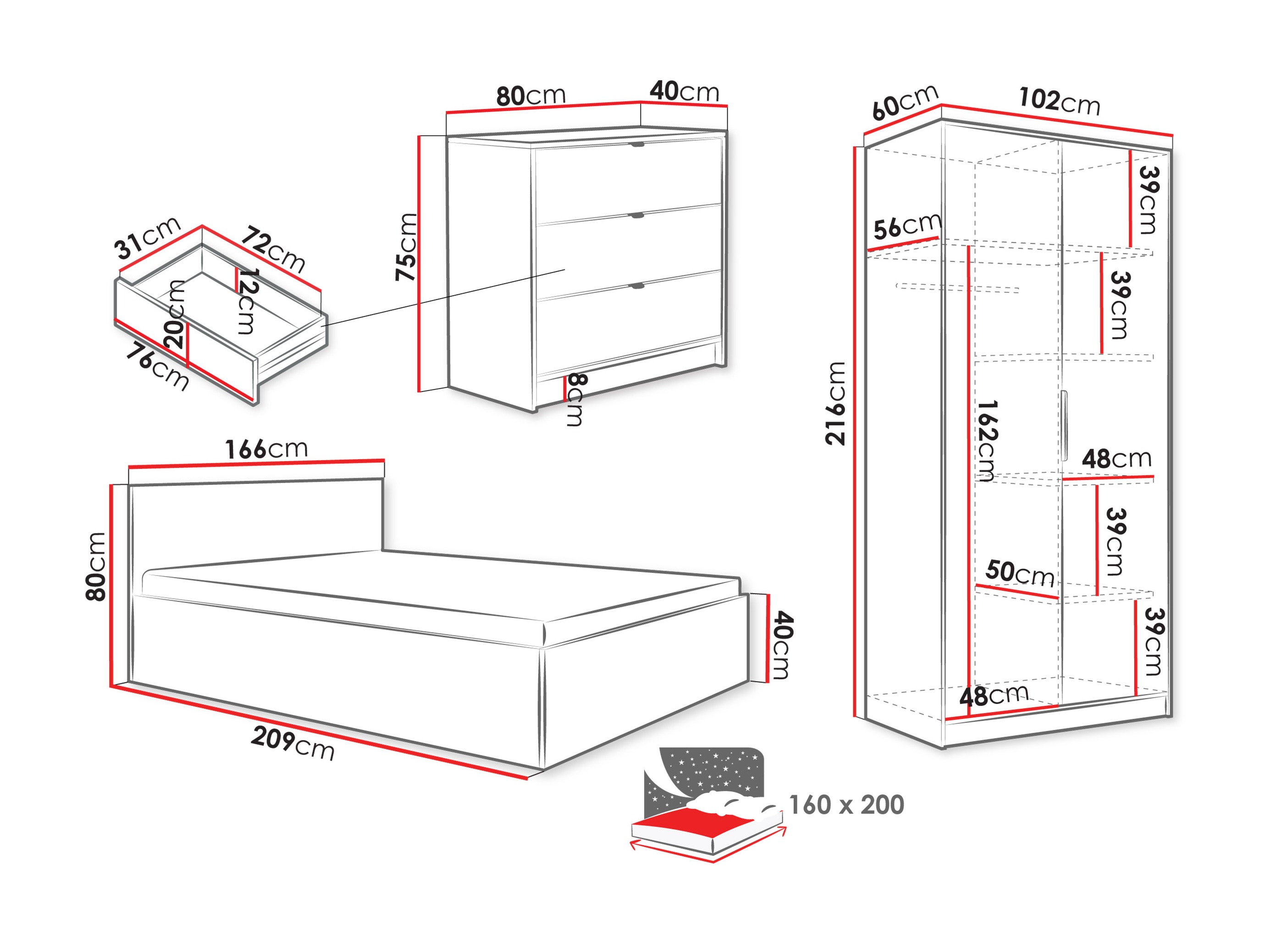 Soveværelsessæt Comfivo Larmire 117