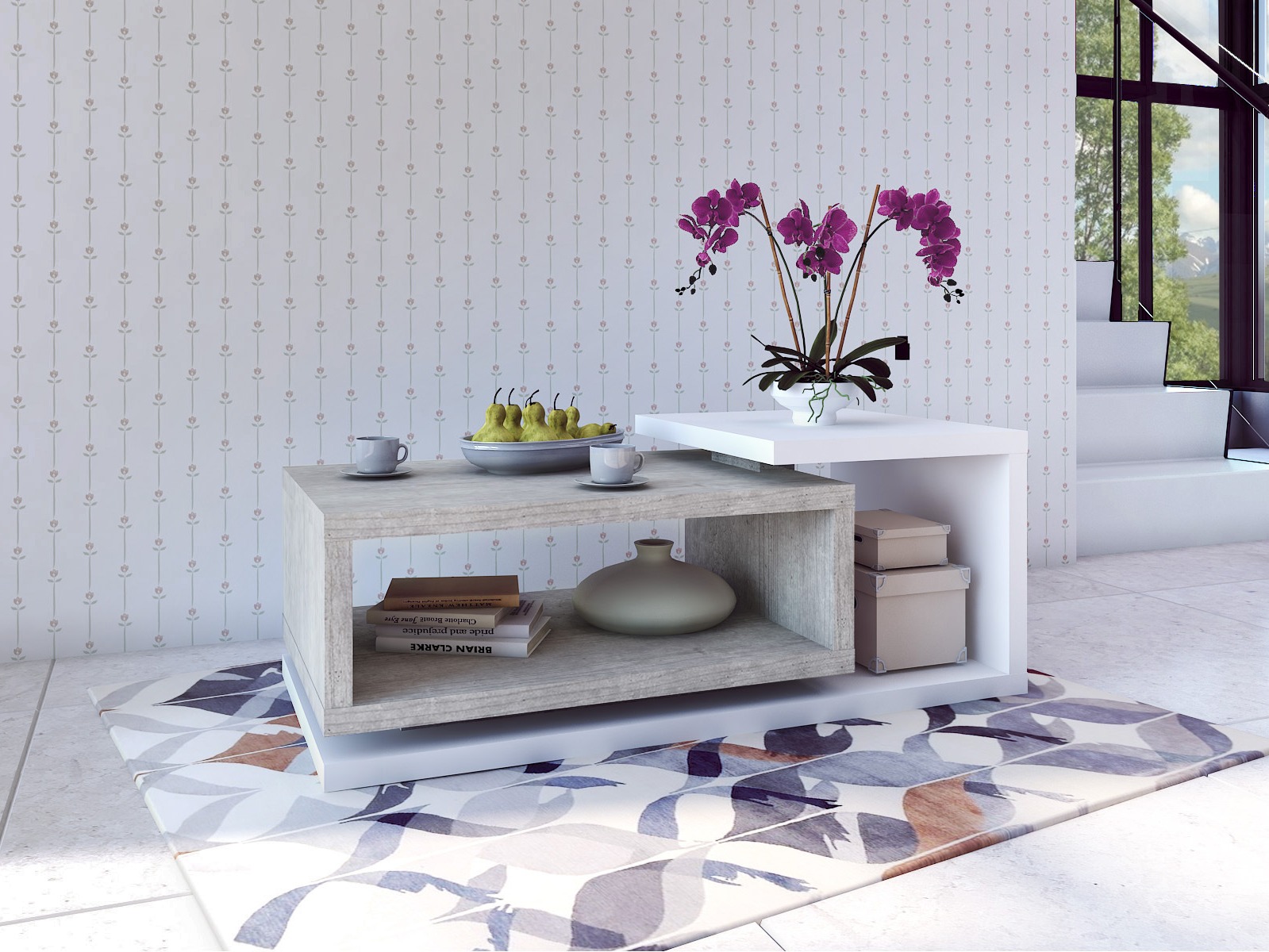 Sofabord Lutiva 104 (Hvid + Beton)