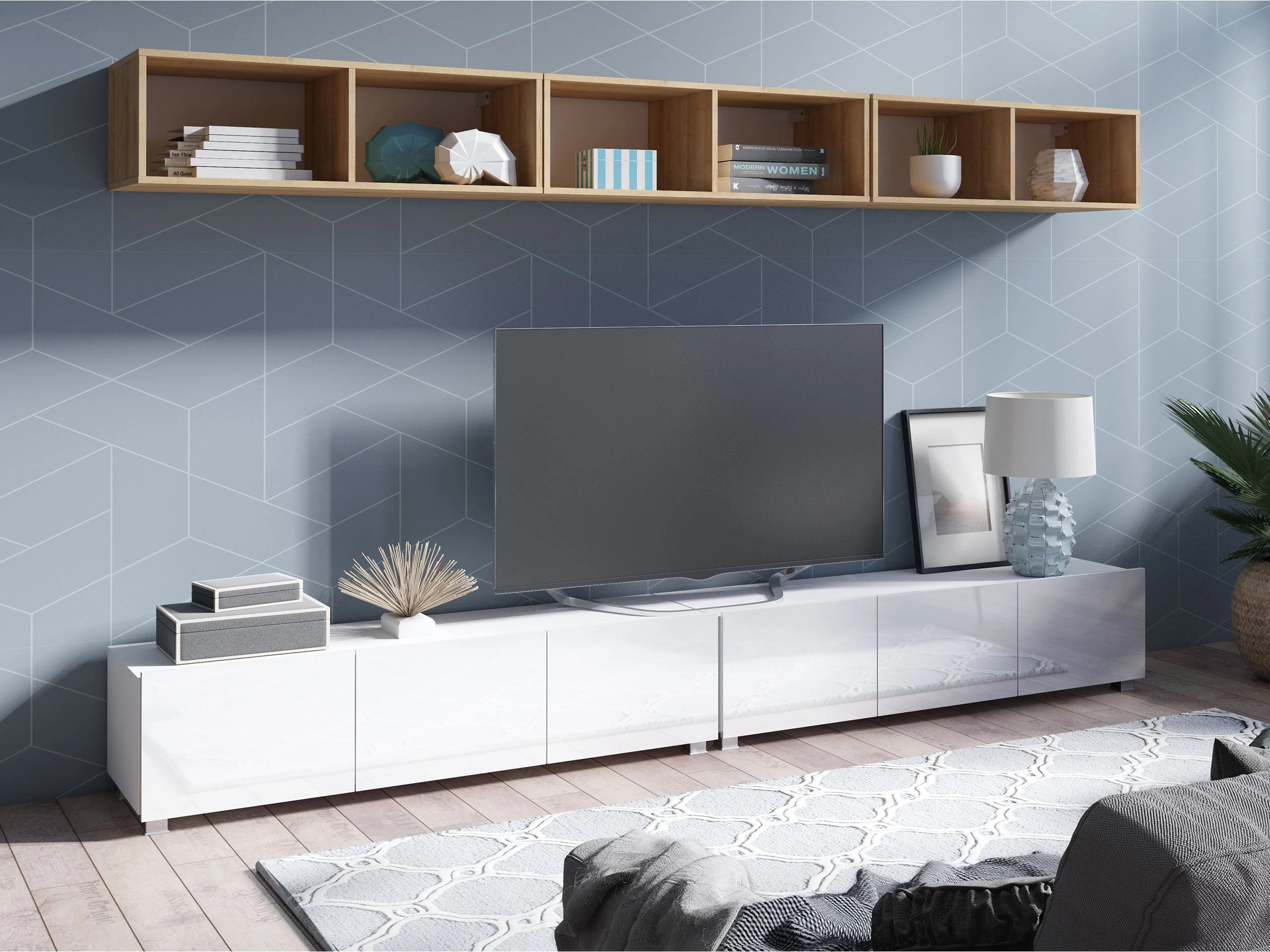 Stuemøbelsæt Tivdalu 153 (Hvid + Glansfuld hvid + Gylden eg)