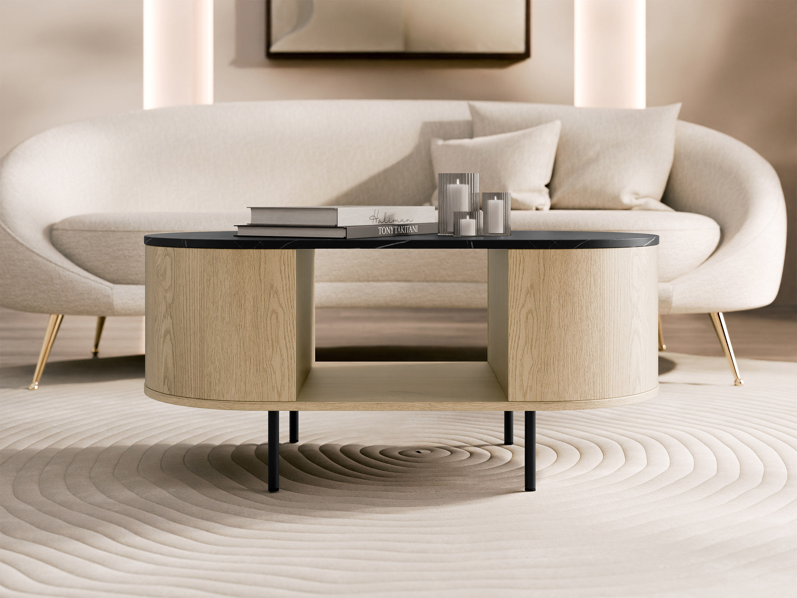 Sofabord Comfivo Livtena (Sort marmor + Sort)