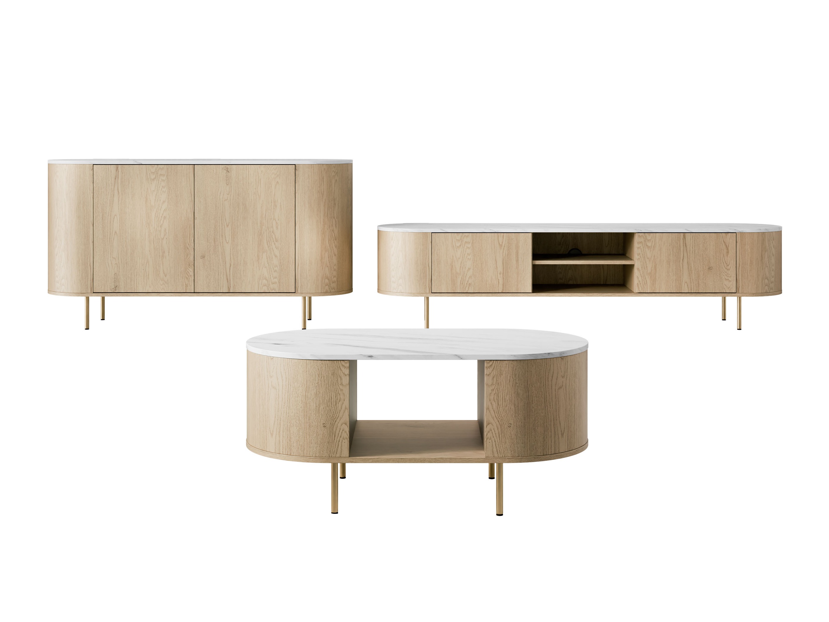 Stuemøbelsæt Comfivo Livtena 105 (Hvid marmor + Gylden)