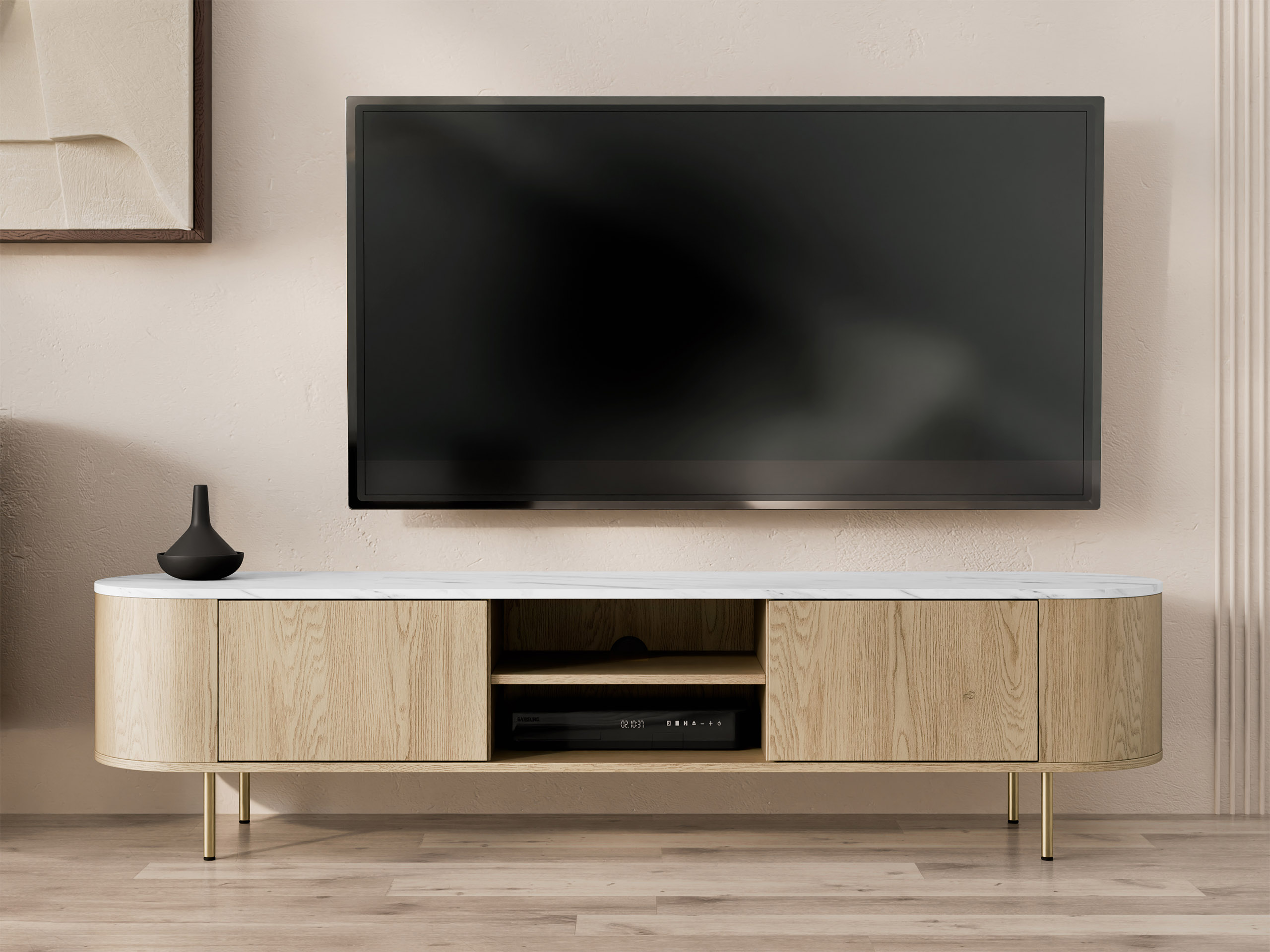 TV-bord Comfivo Livtena 103 (Hvid marmor + Gylden)