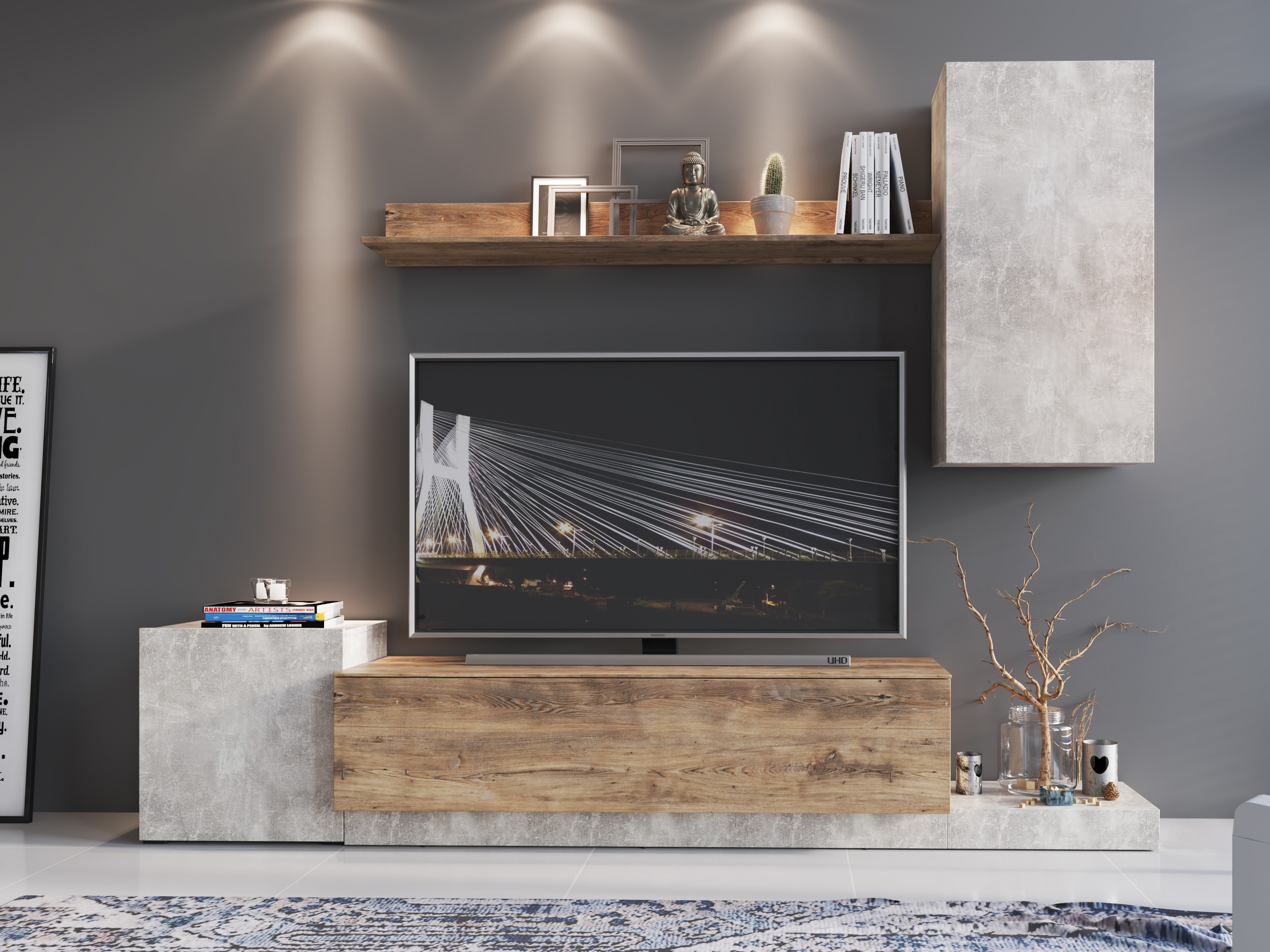 Stuemøbelsæt Ontario 158 (Lys grå + Kastanje)