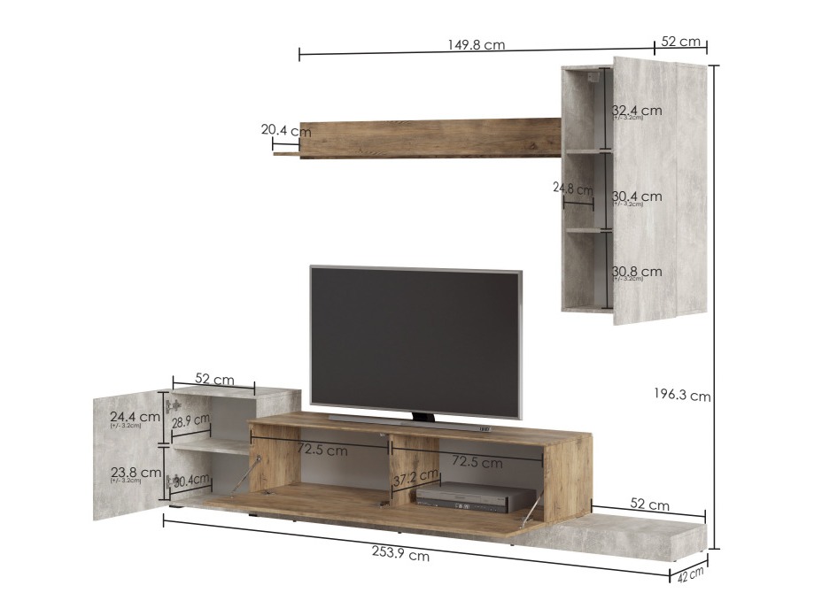 Stuemøbelsæt Ontario 158 (Lys grå + Kastanje)