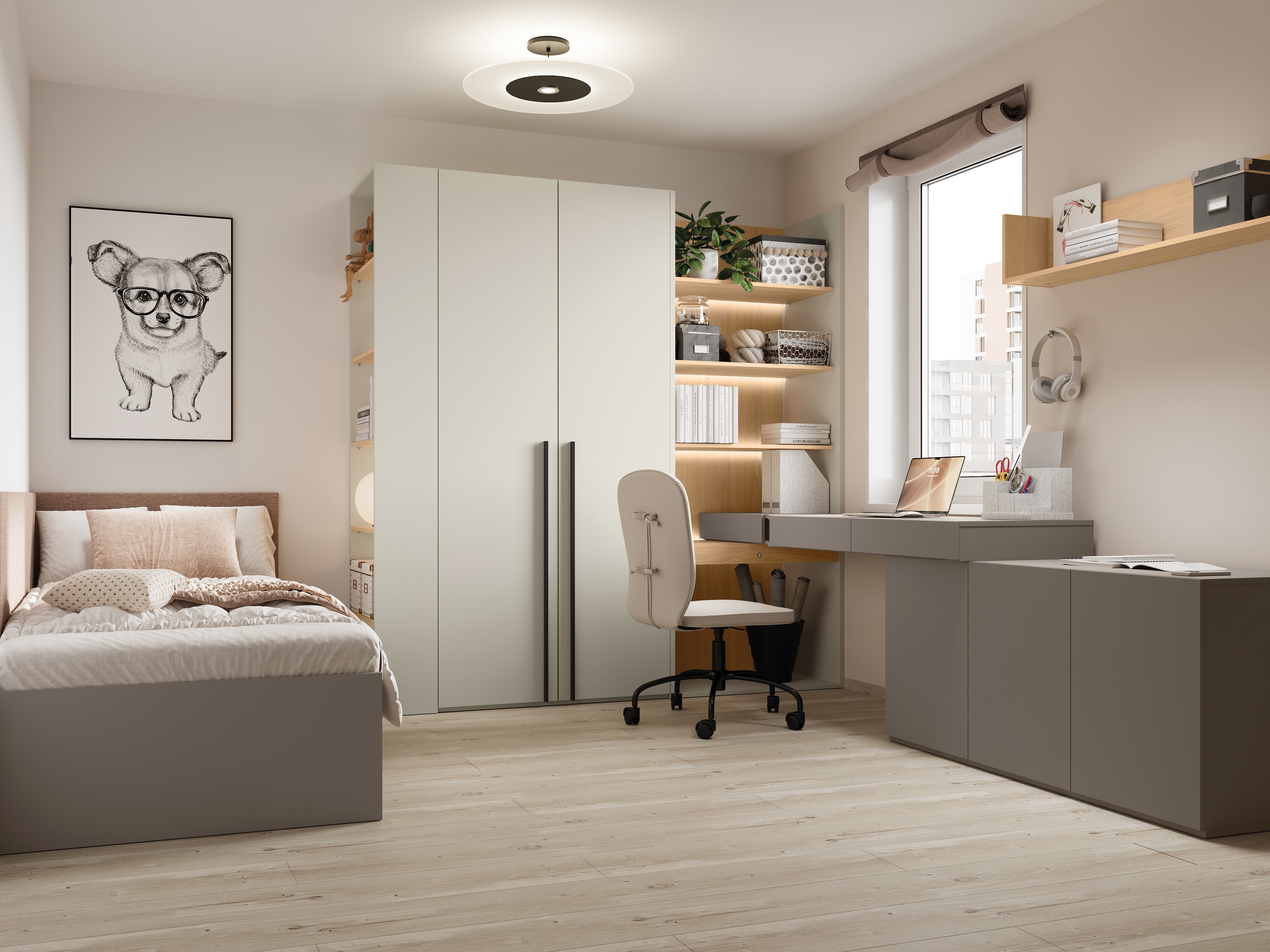 Hjemmekontorsæt Evareve 118 (Grå + Egetræ)