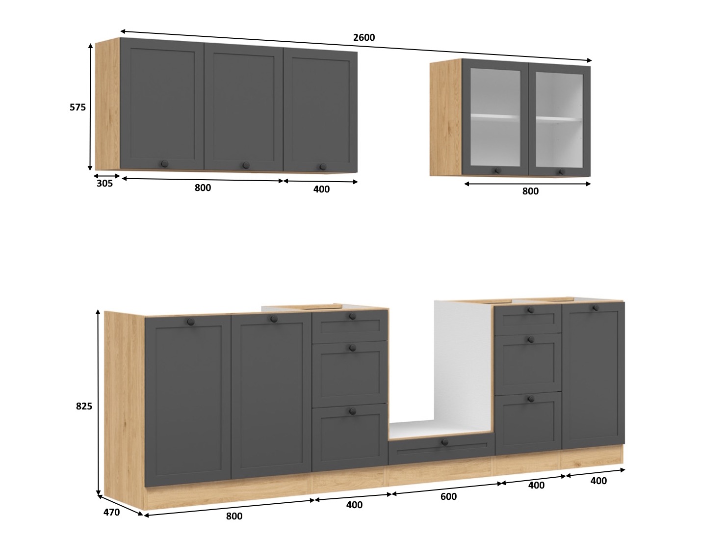 Modulkøkkensæt Classic Grey Oak 118