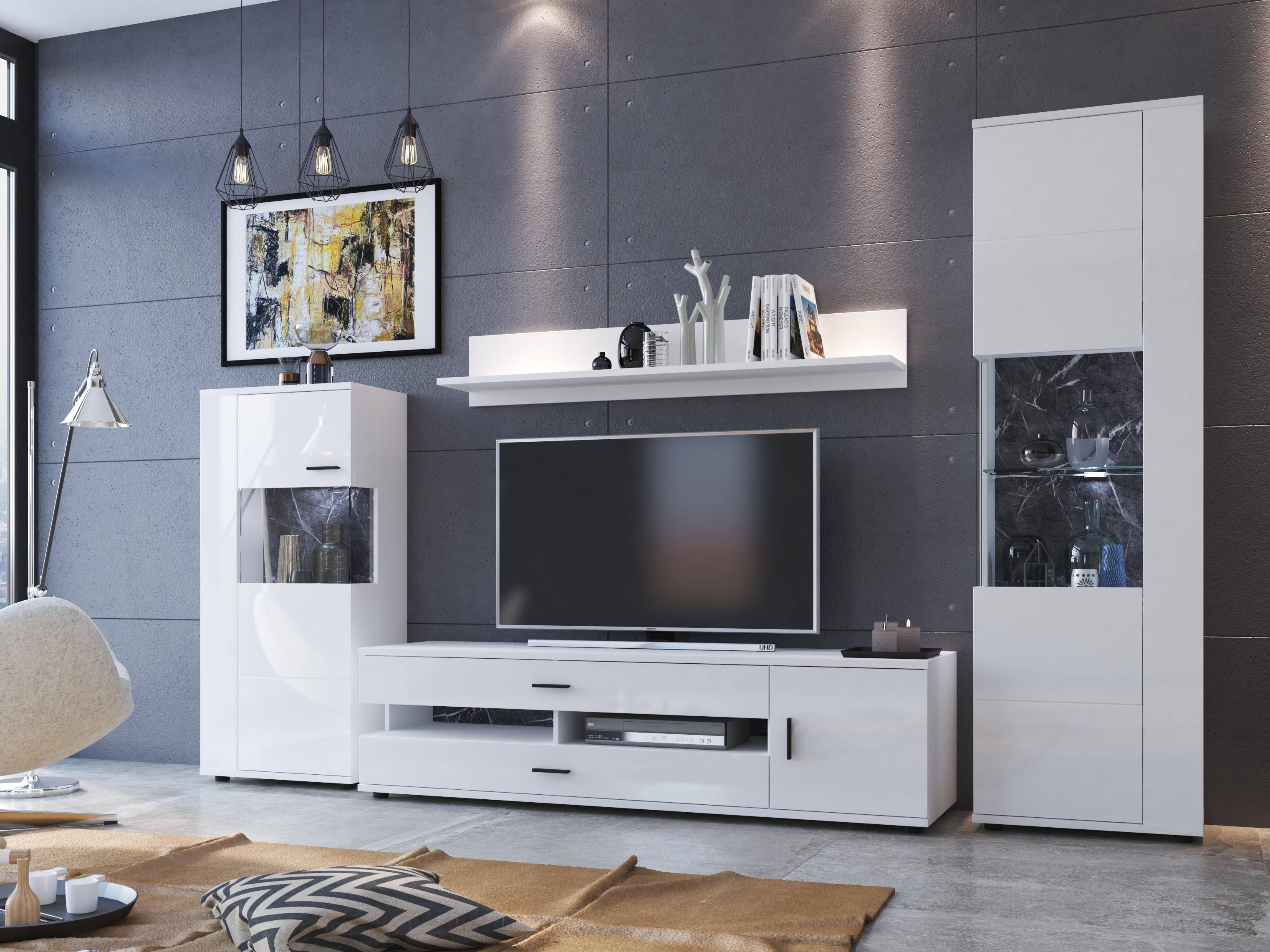 Stuemøbelsæt Ontario 161 (Glansfuld hvid + Hvid)