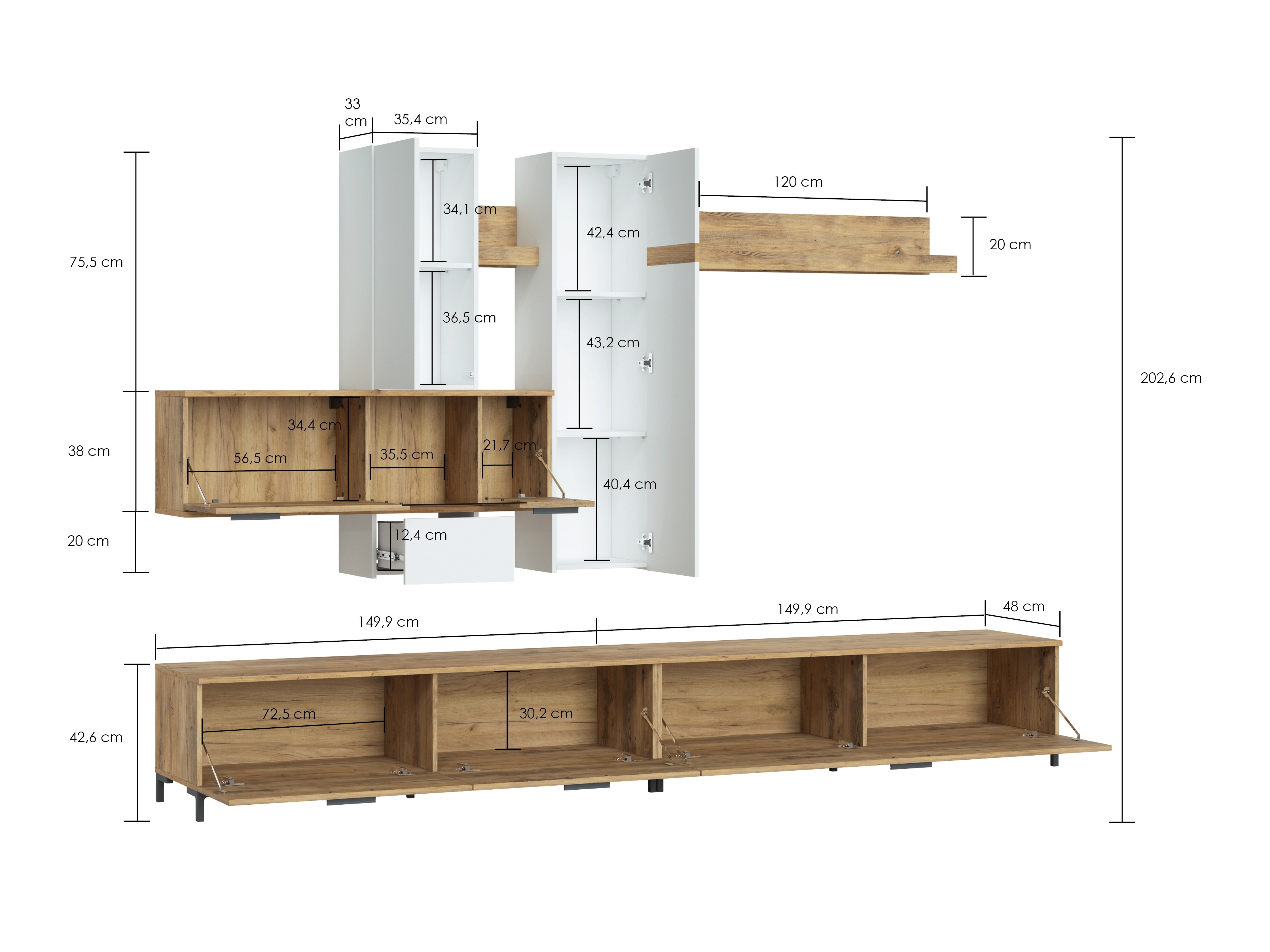 Stuemøbelsæt Salnola 105 (Hvid + Kastanje)