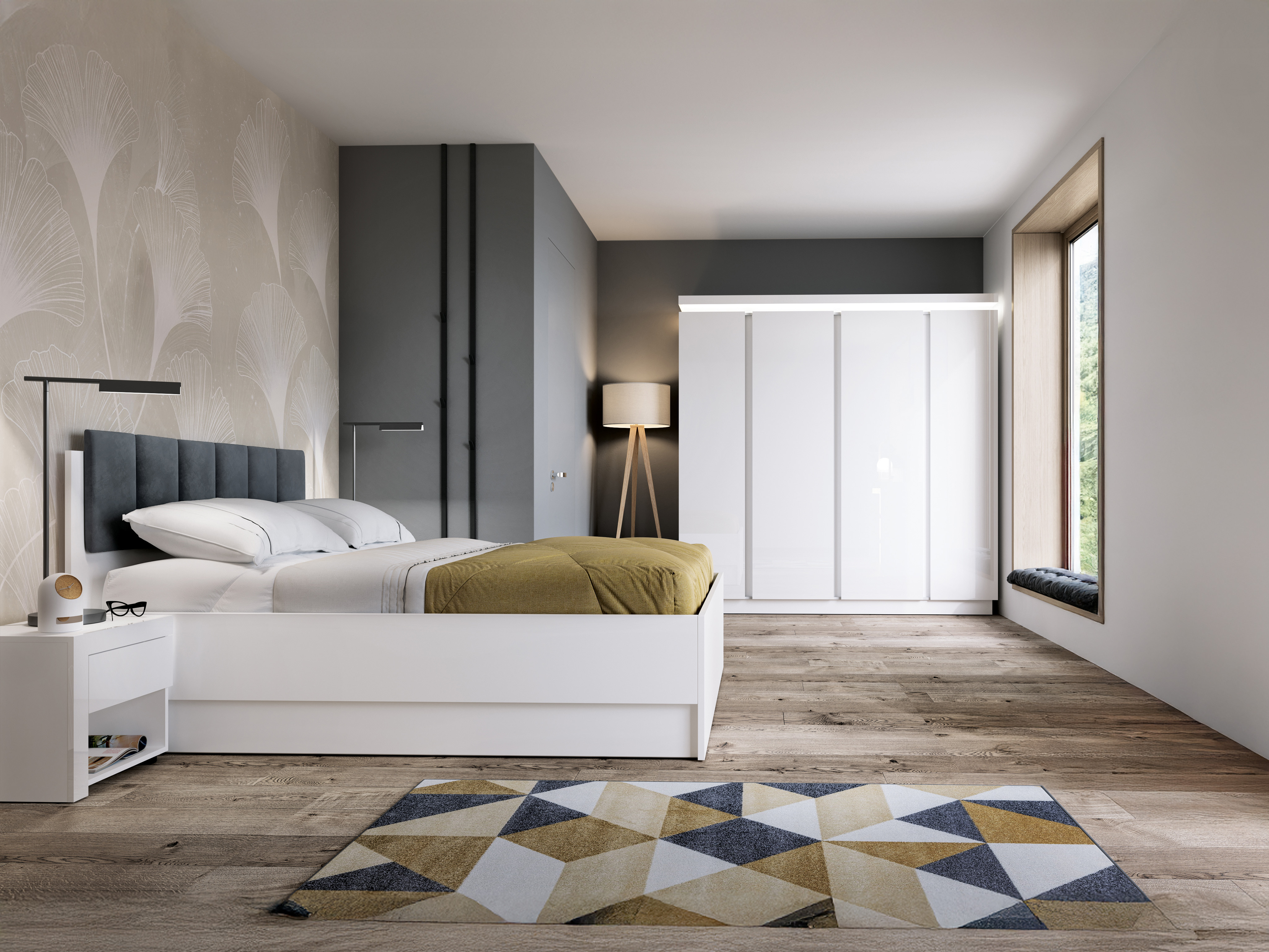 Soveværelsessæt Feldeli 122 (Hvid + Glansfuld hvid)