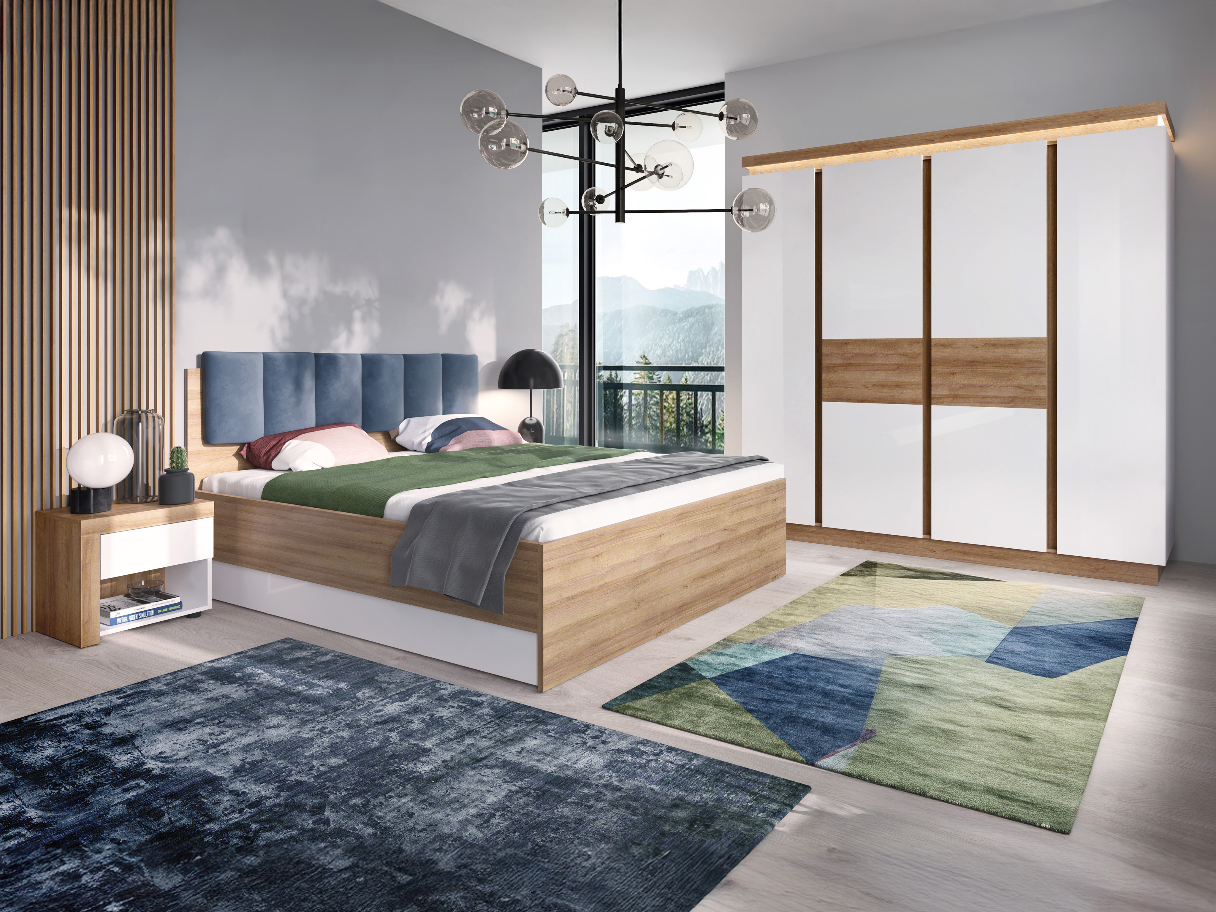 Soveværelsessæt Feldeli 122 (Riviera egetræ + Glansfuld hvid)