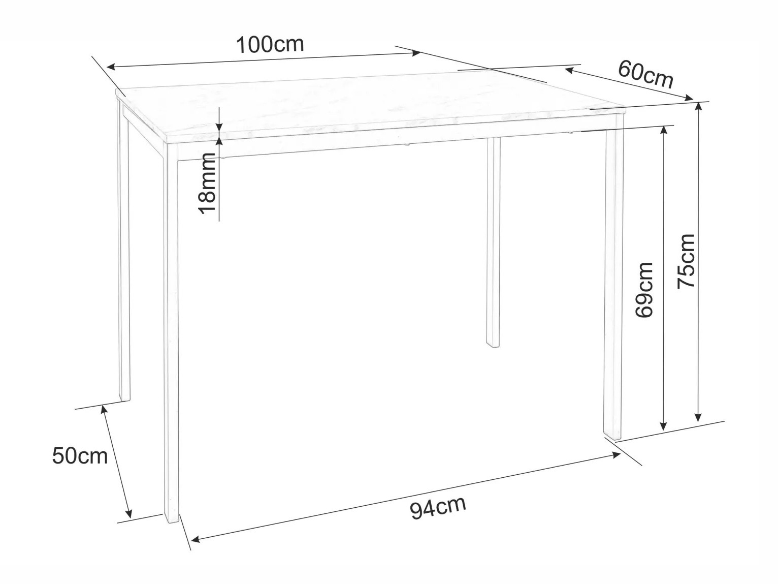 Bord Detroit 861 (Hvid marmor + Sort)