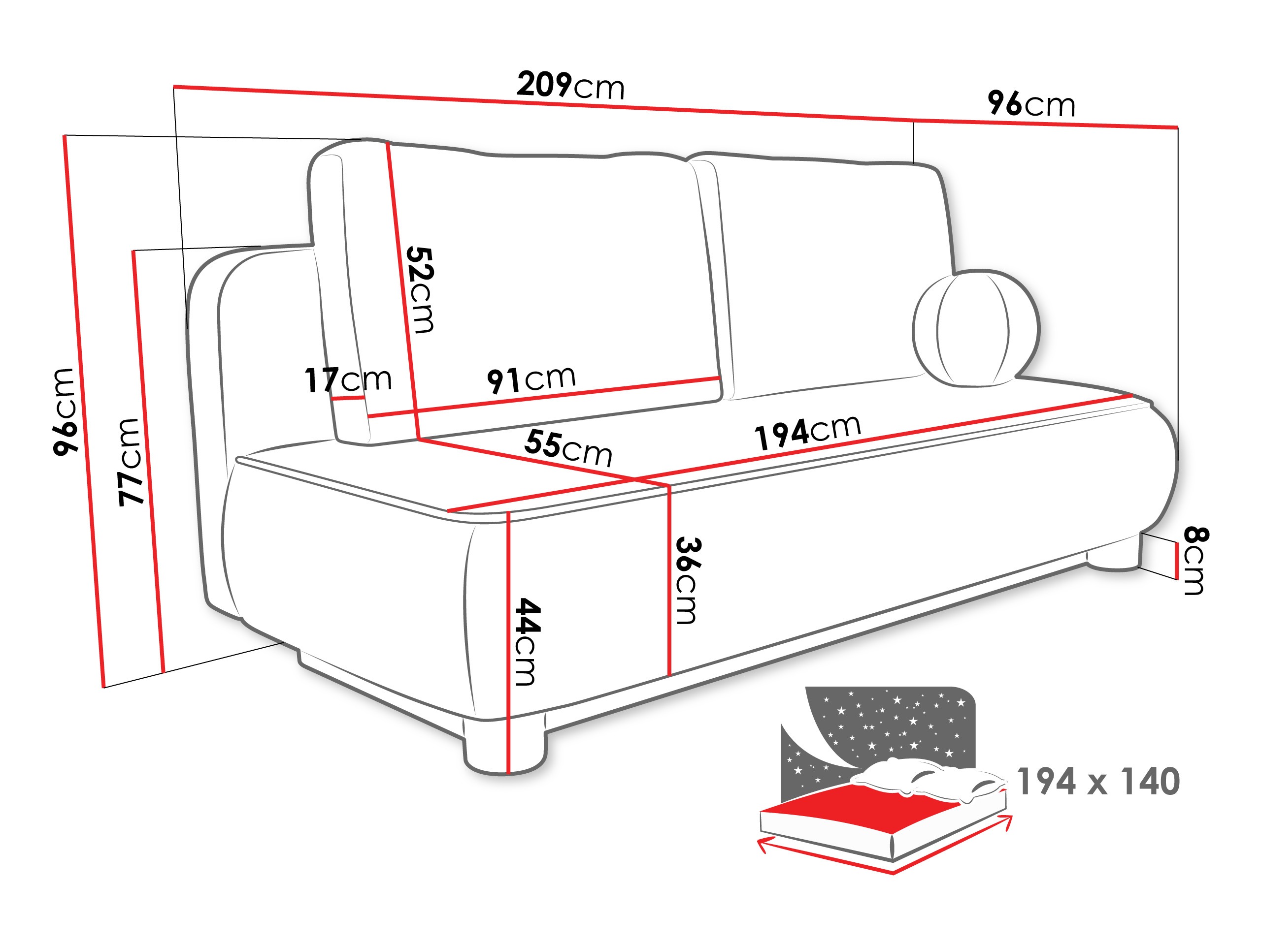 Sovesofa TrendyNest 116 (Coral 80)