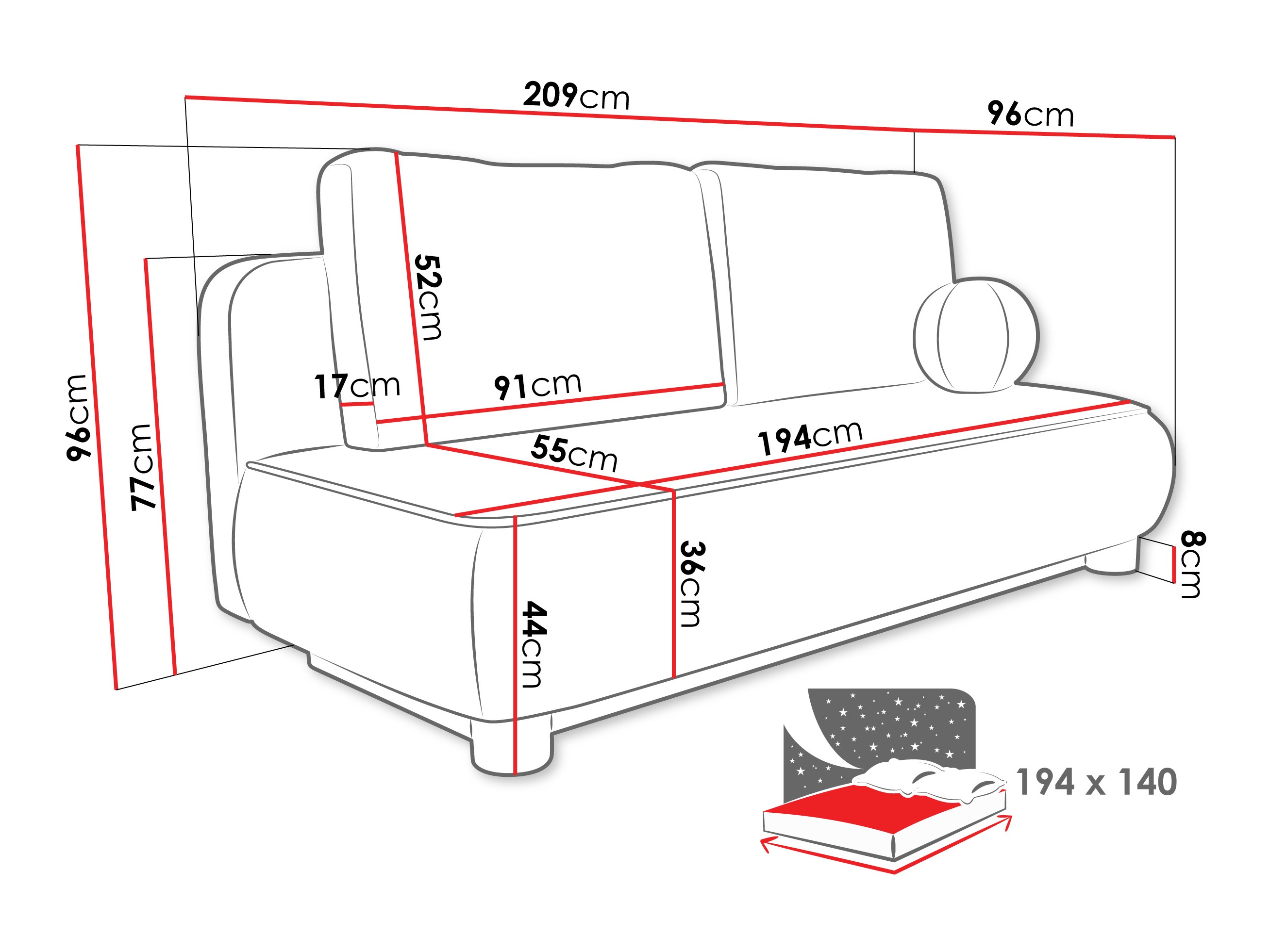 Sovesofa TrendyNest Canora (Coral 65)