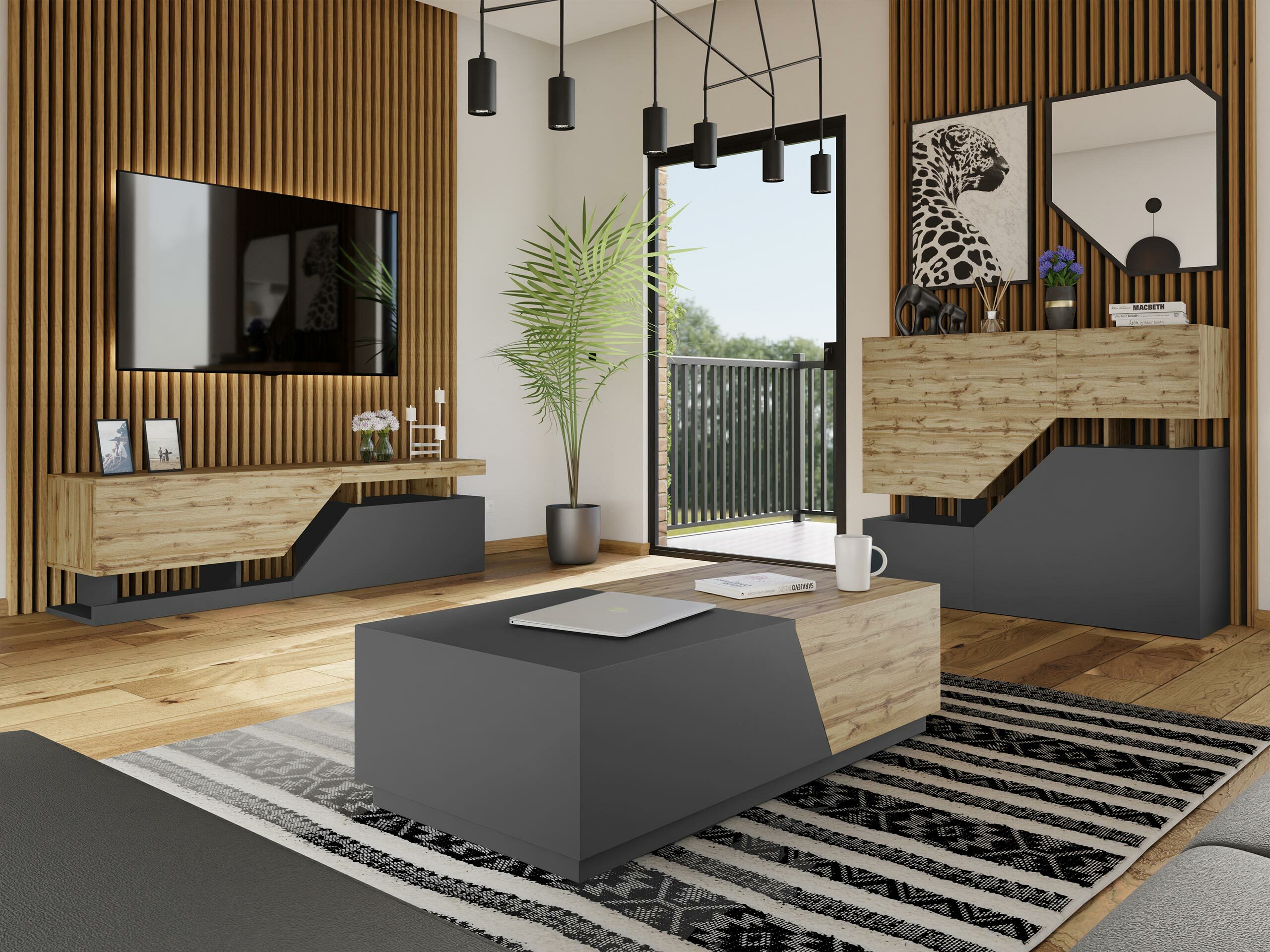 Stuemøbelsæt Comfivo Daldune 103 (Wotan eg + Antracit)