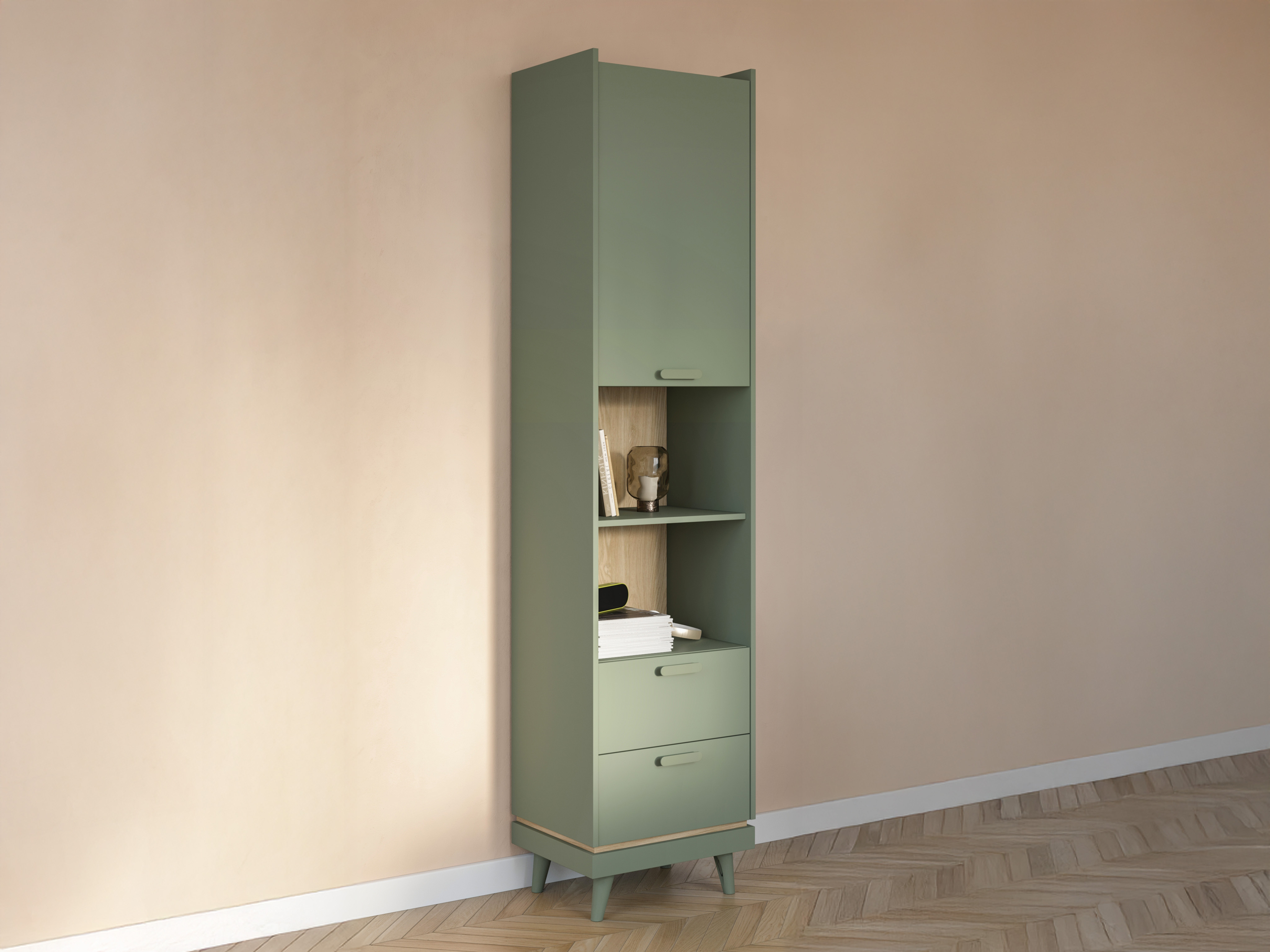 Reol Fertalu 106 (Grøn + Egetræ)