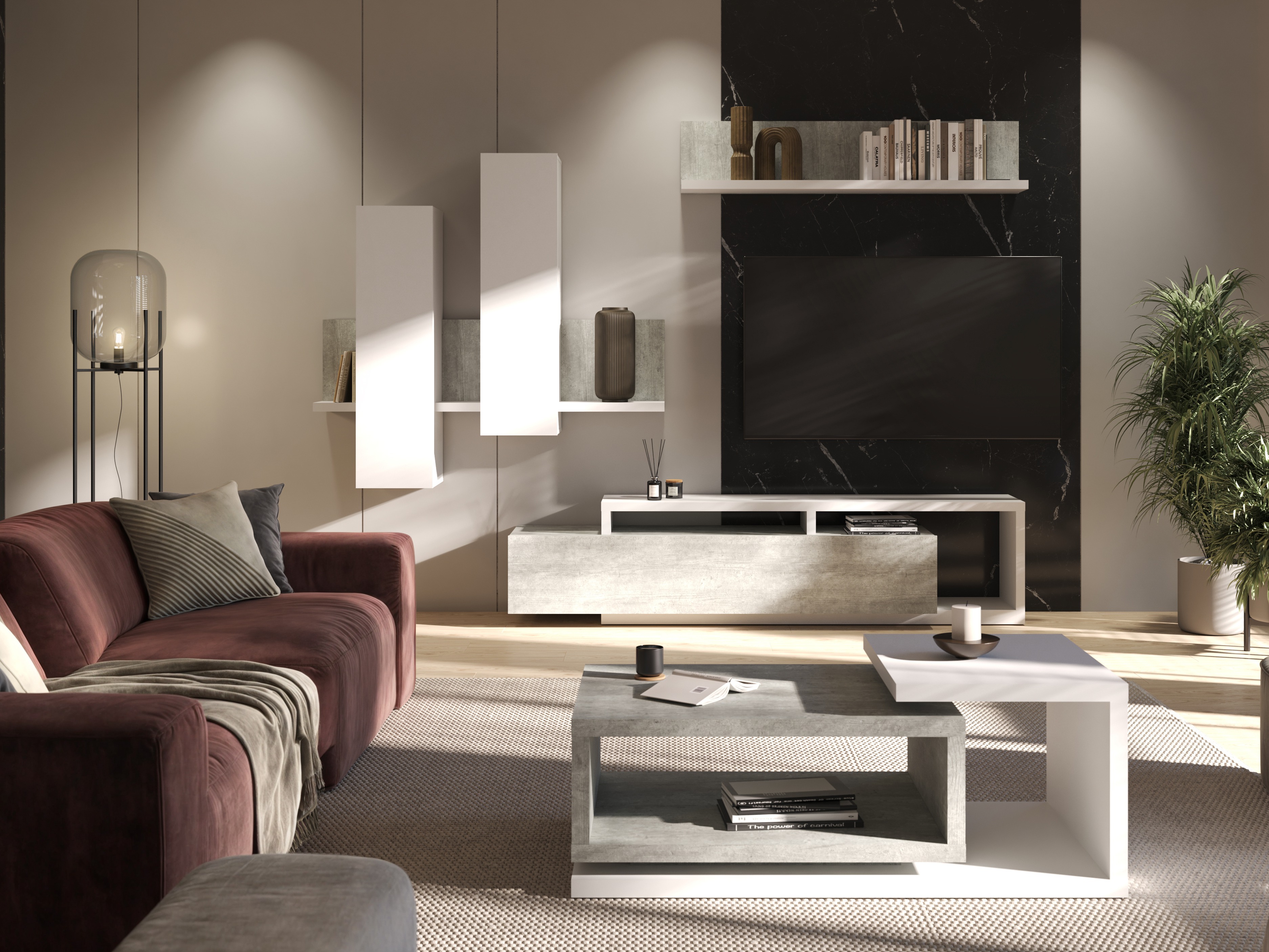 Stuemøbelsæt Lutiva 100 (Hvid + Beton)