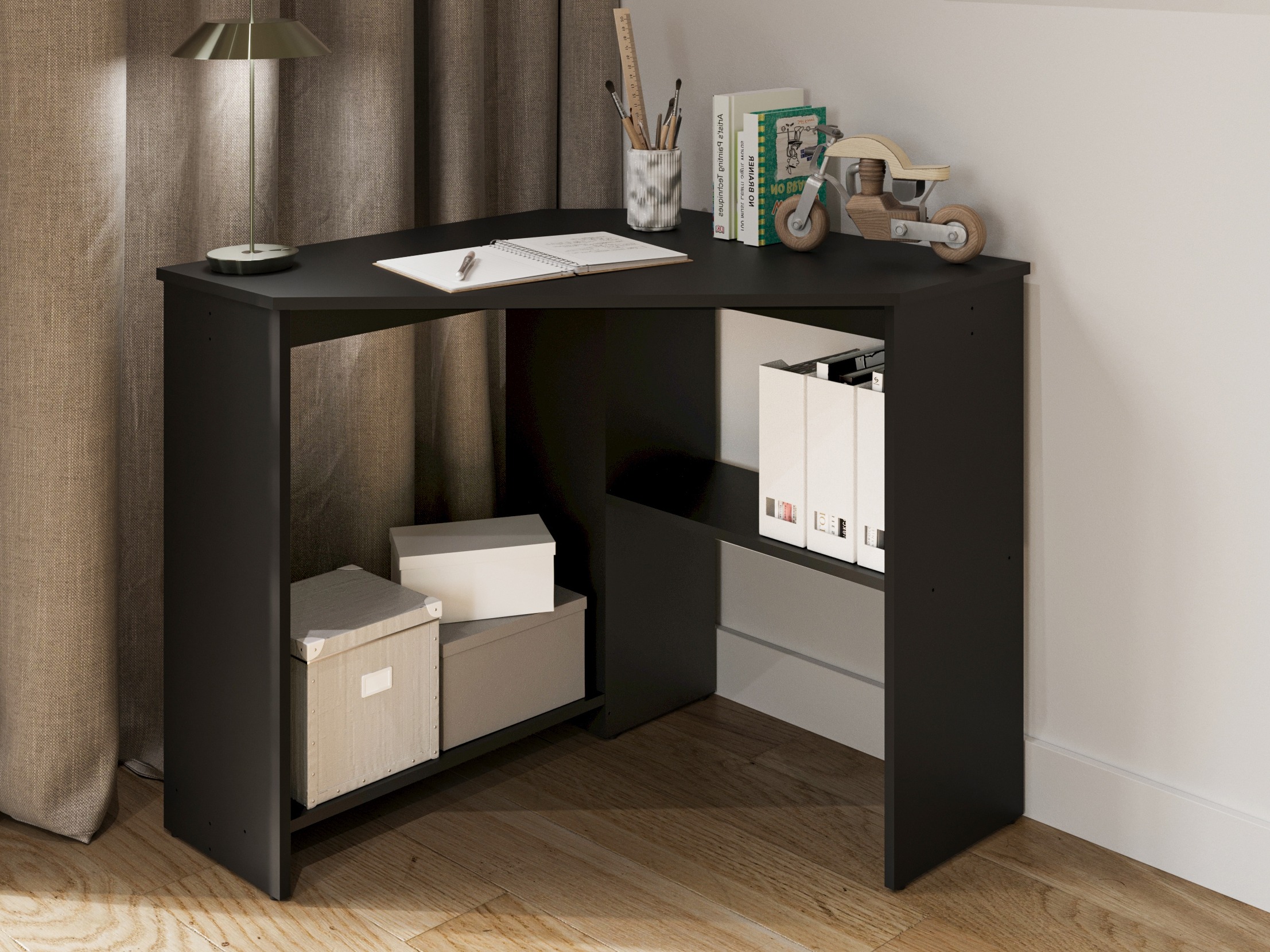Hjørneskrivebord Austin 302 (Sort)
