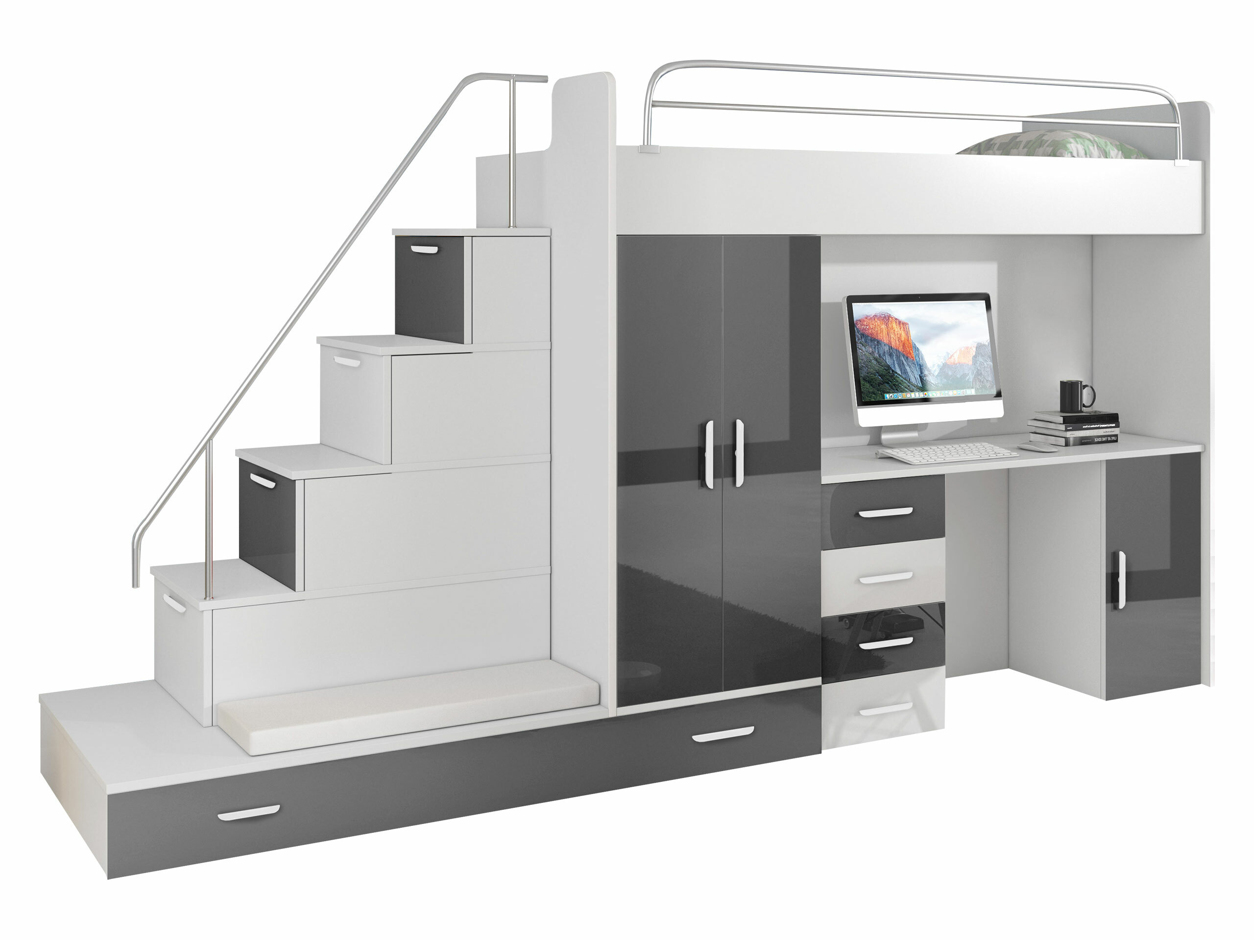 Børneværelsessæt Campus I (Hvid + Glansfuld hvid + Gloss grå)