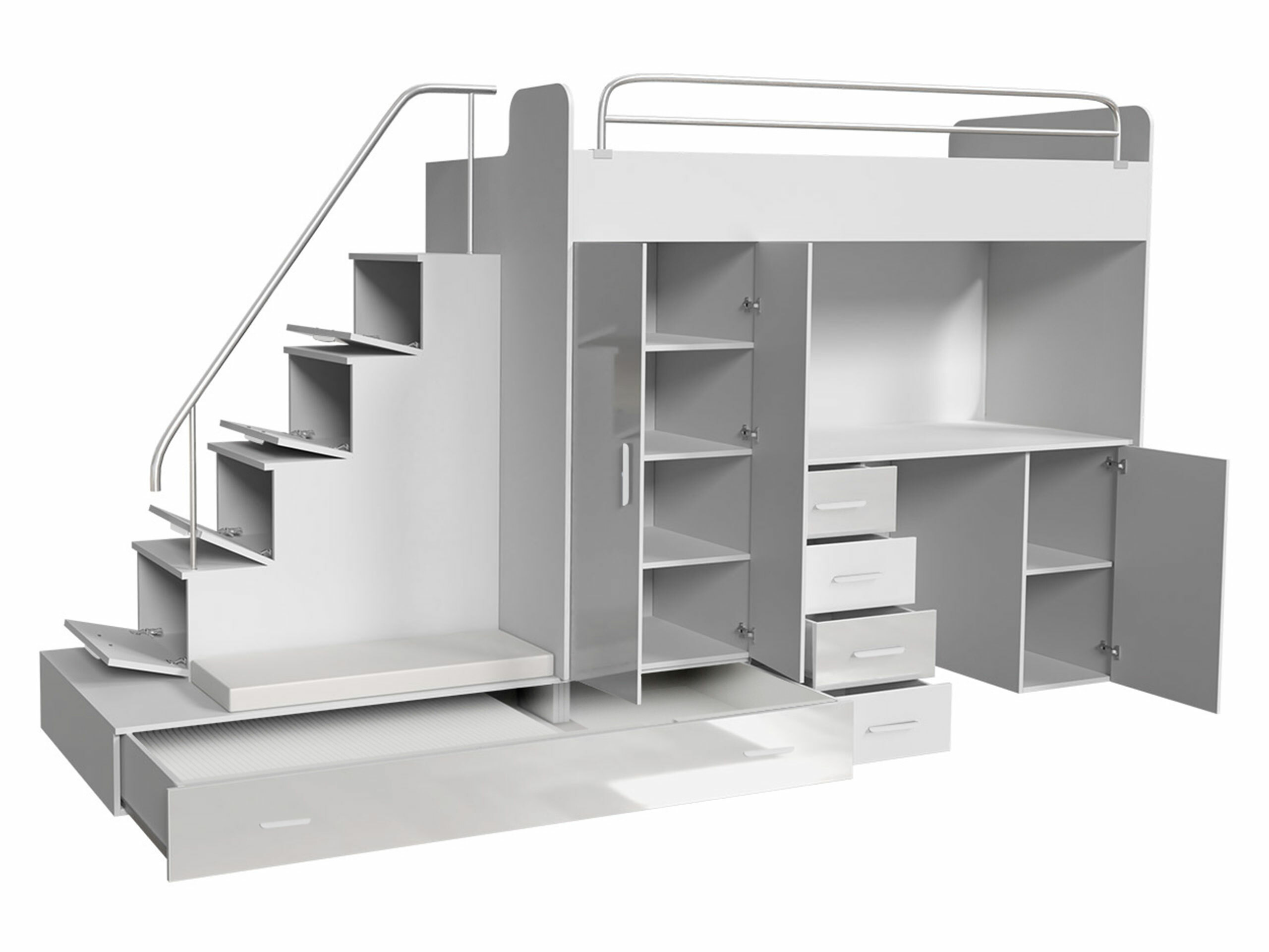 Børneværelsessæt Campus I (Hvid + Glansfuld hvid + Gloss grå)