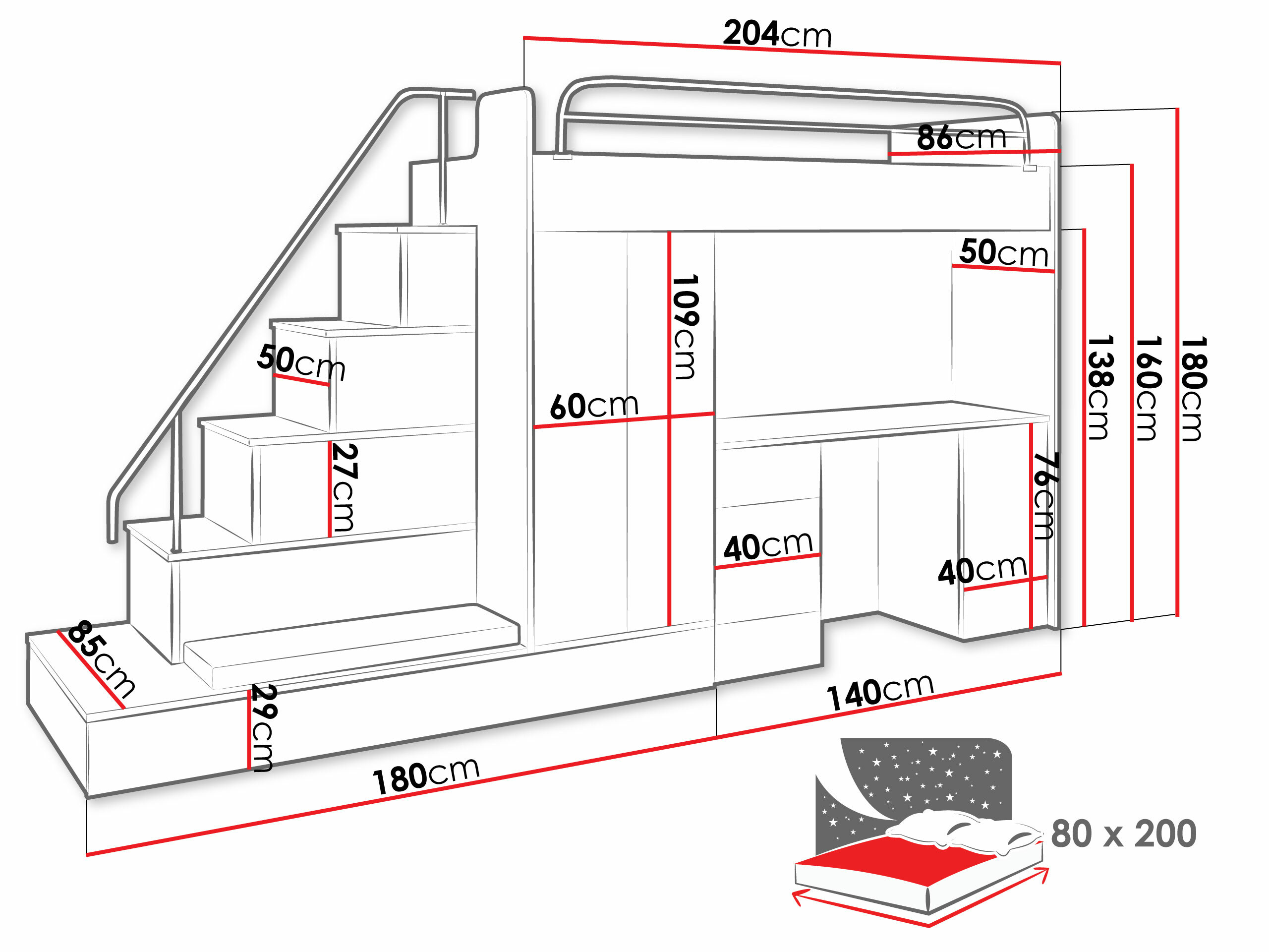 Børneværelsessæt Salmere 100 (Hvid + Glansfuld hvid + Gloss grå)