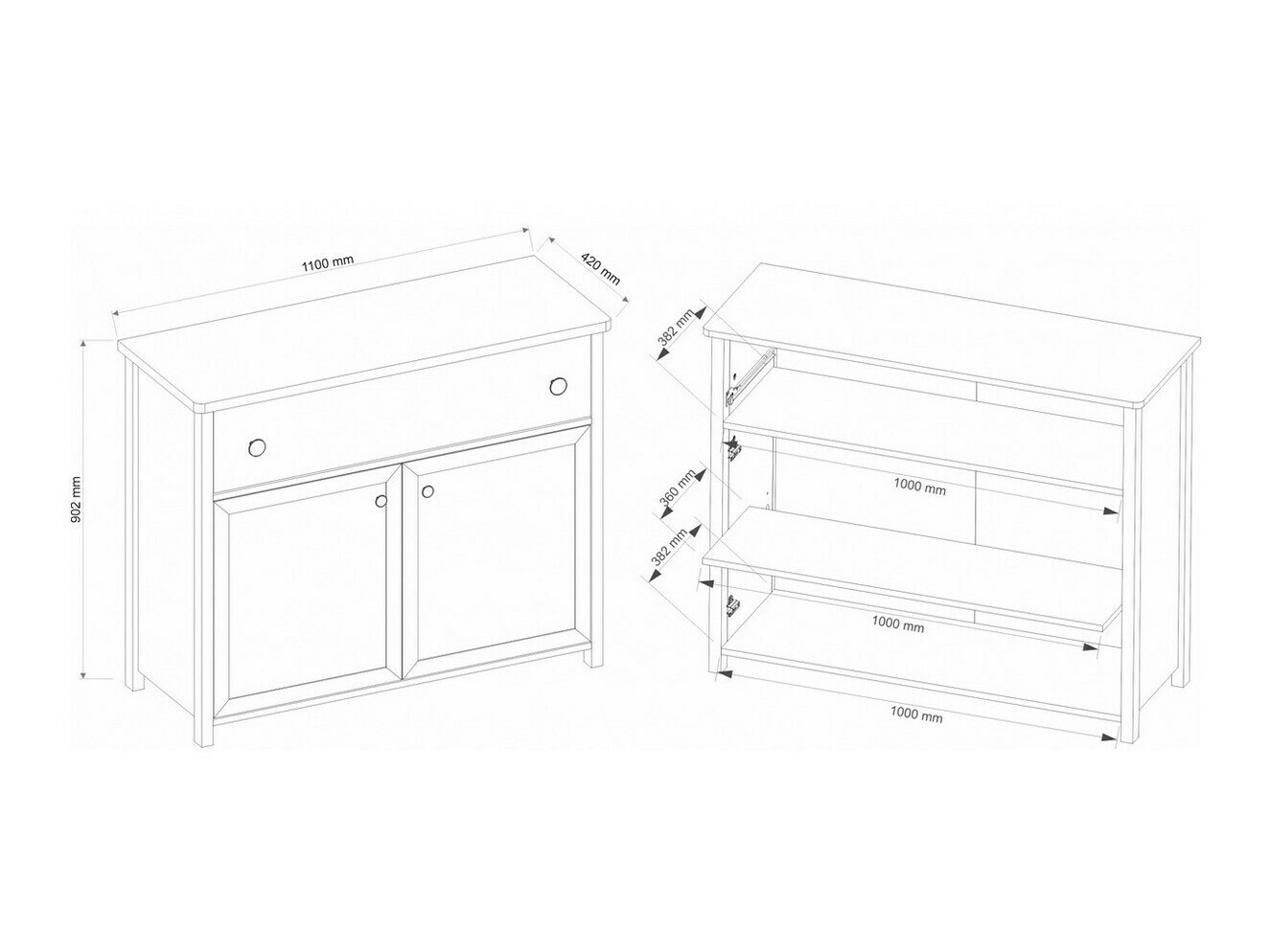 Kommode Romelbo 150 (Beige + Egetræ)