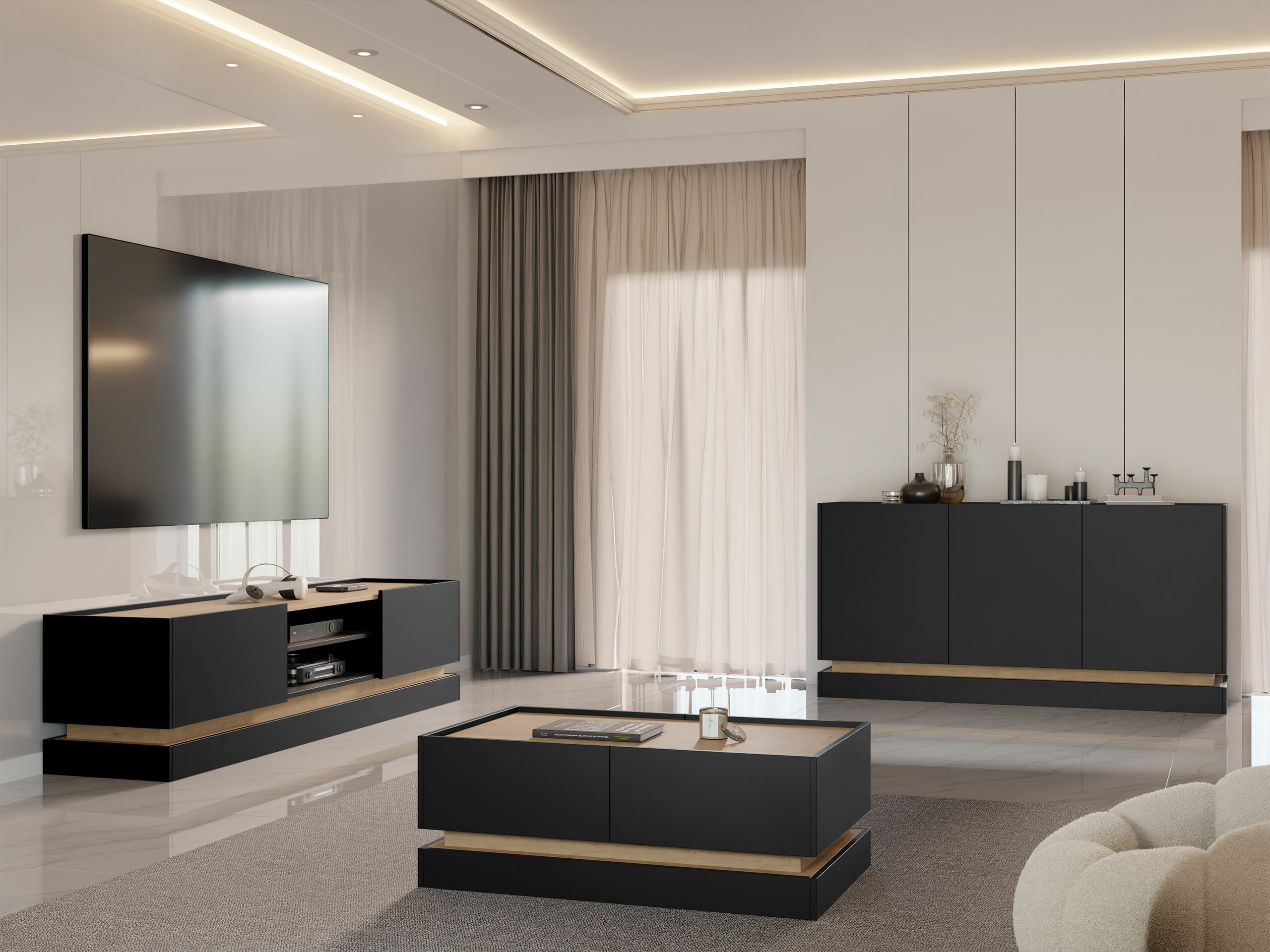 Skænk Comfivo Tilia I (Sort + Egetræ)