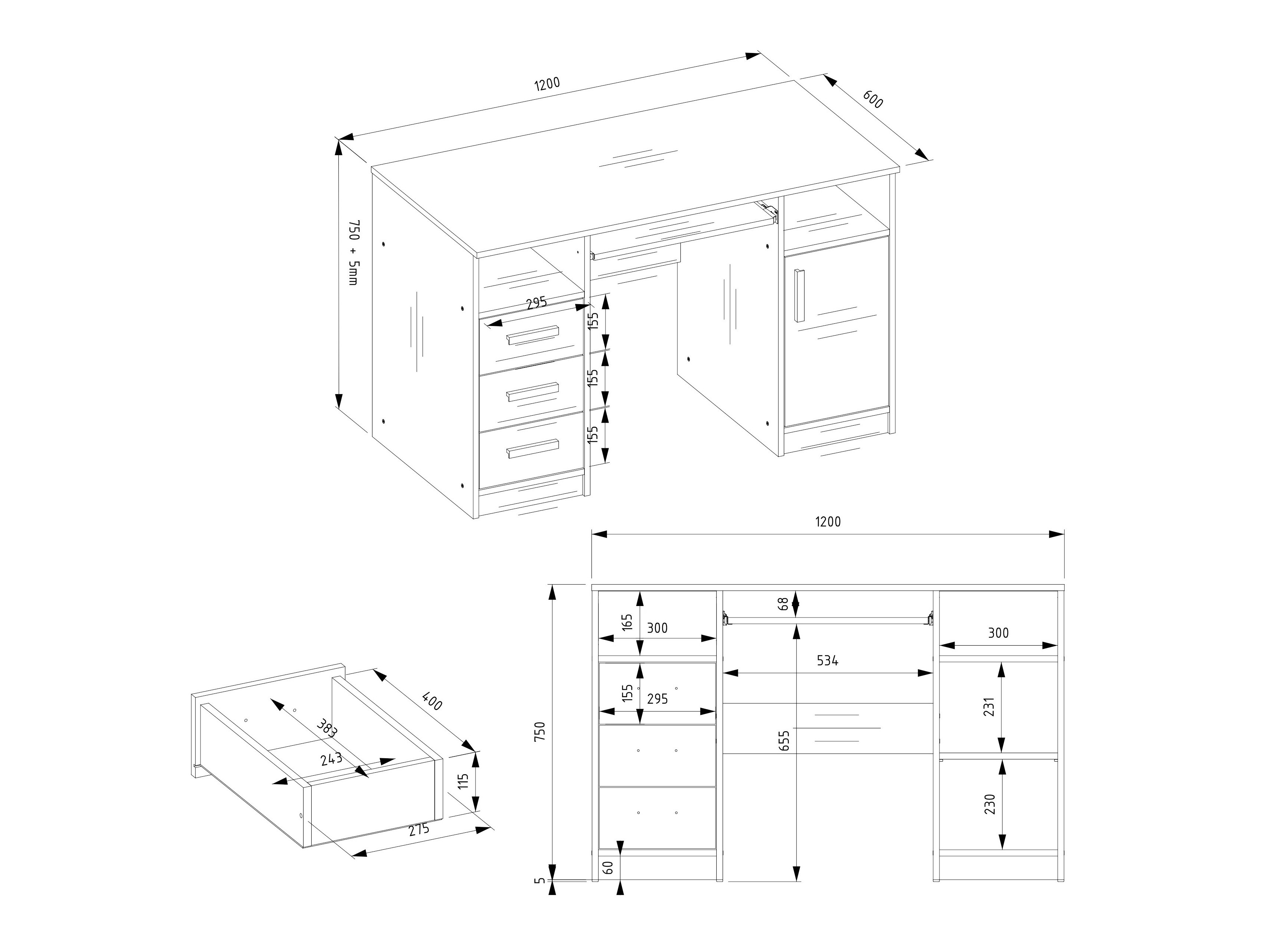 Skrivebord Mandeville 330 (Hvid)
