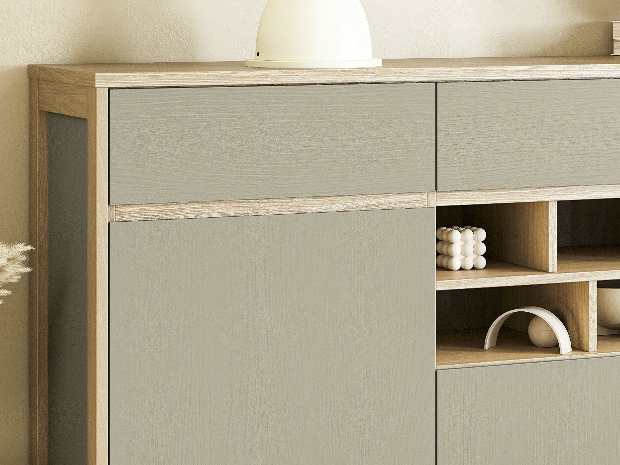 Kommode Fermaru 104 (Støvet grøn + Egetræ)