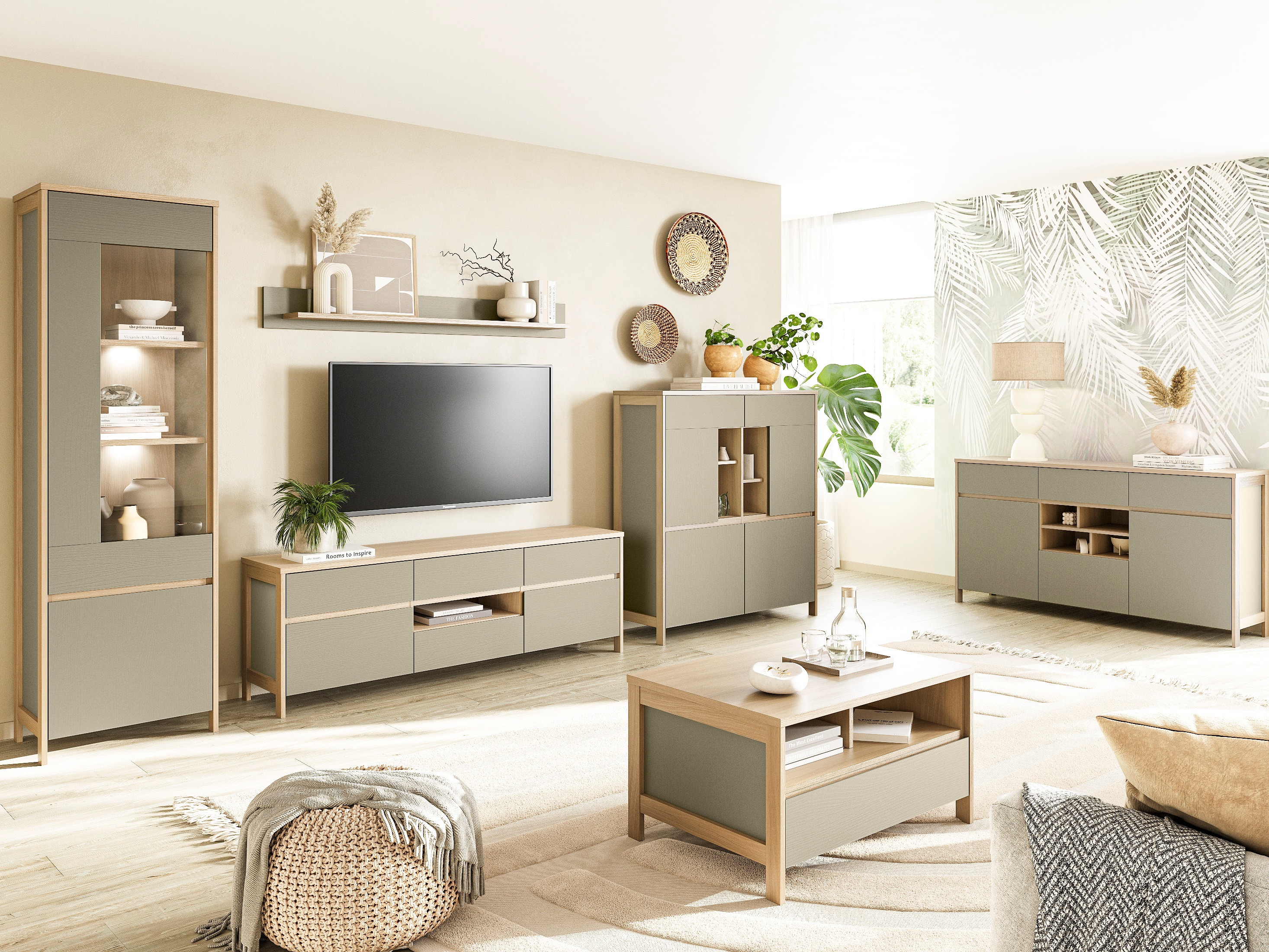 Kommode Fermaru 104 (Støvet grøn + Egetræ)