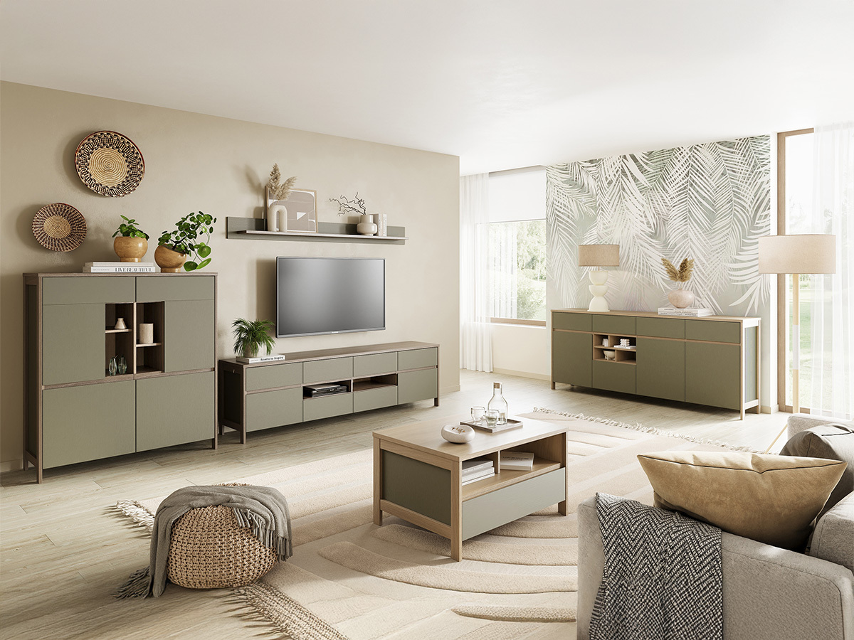 Kommode Fermaru 105 (Støvet grøn + Egetræ)