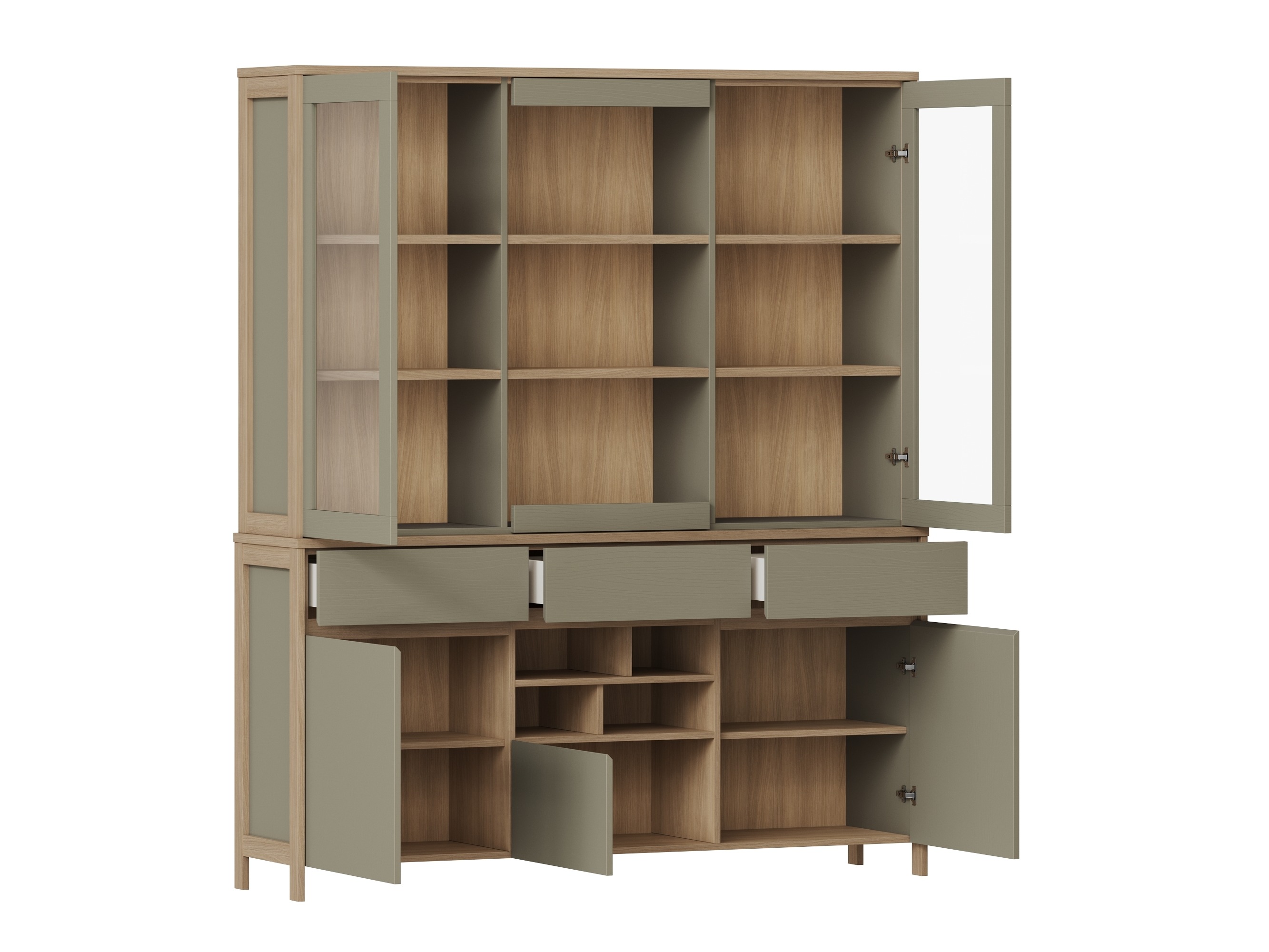 Reol Fermaru 100 (Støvet grøn + Egetræ)