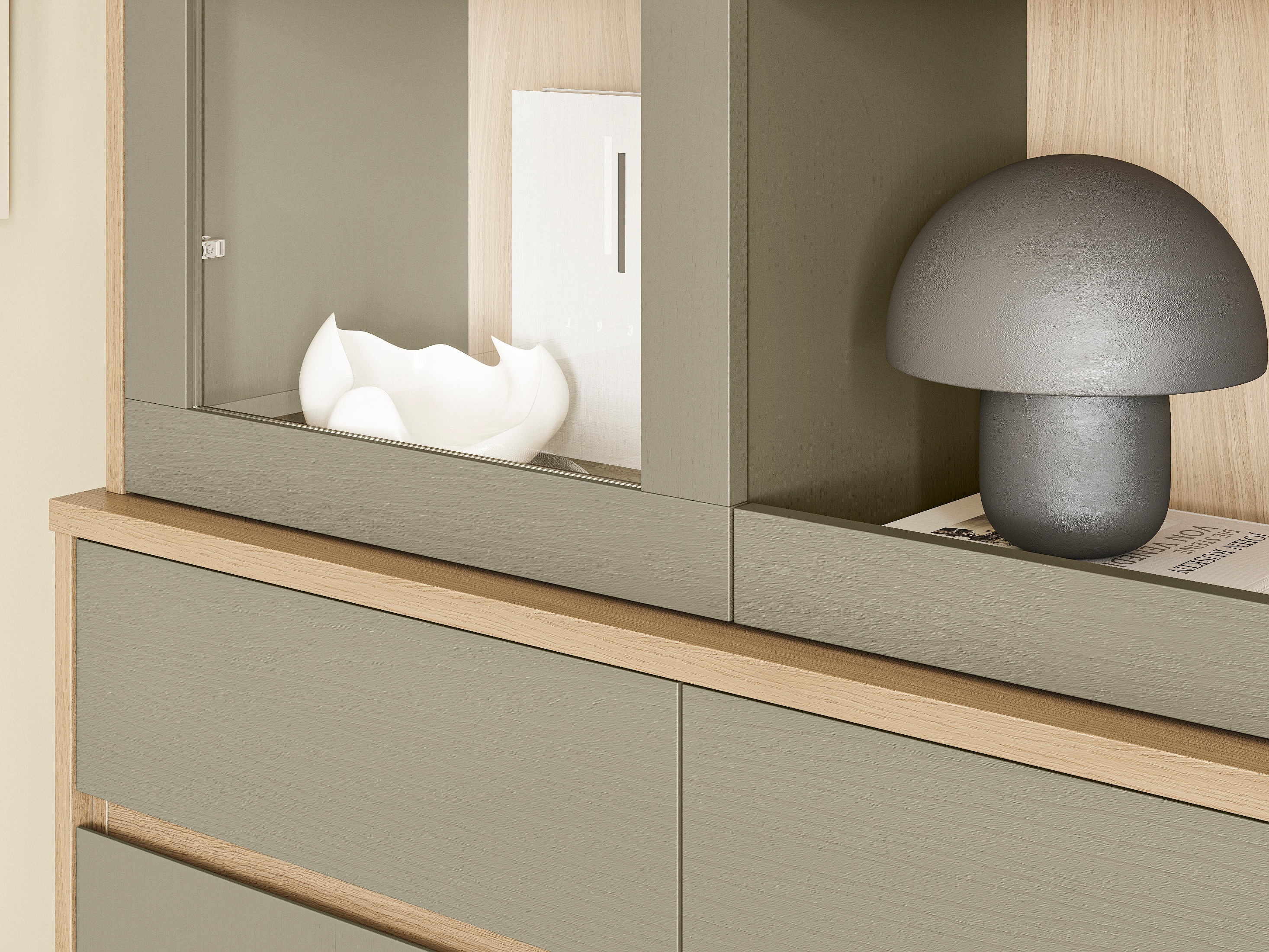 Reol Fermaru 100 (Støvet grøn + Egetræ)