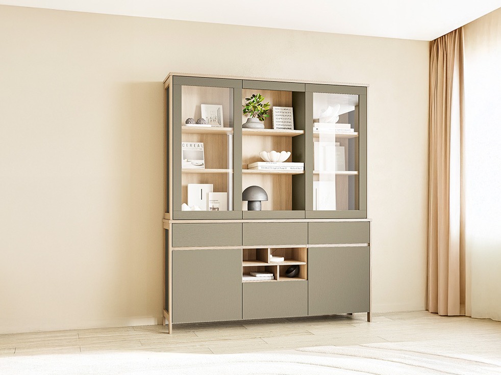 Reol Fermaru 100 (Støvet grøn + Egetræ)