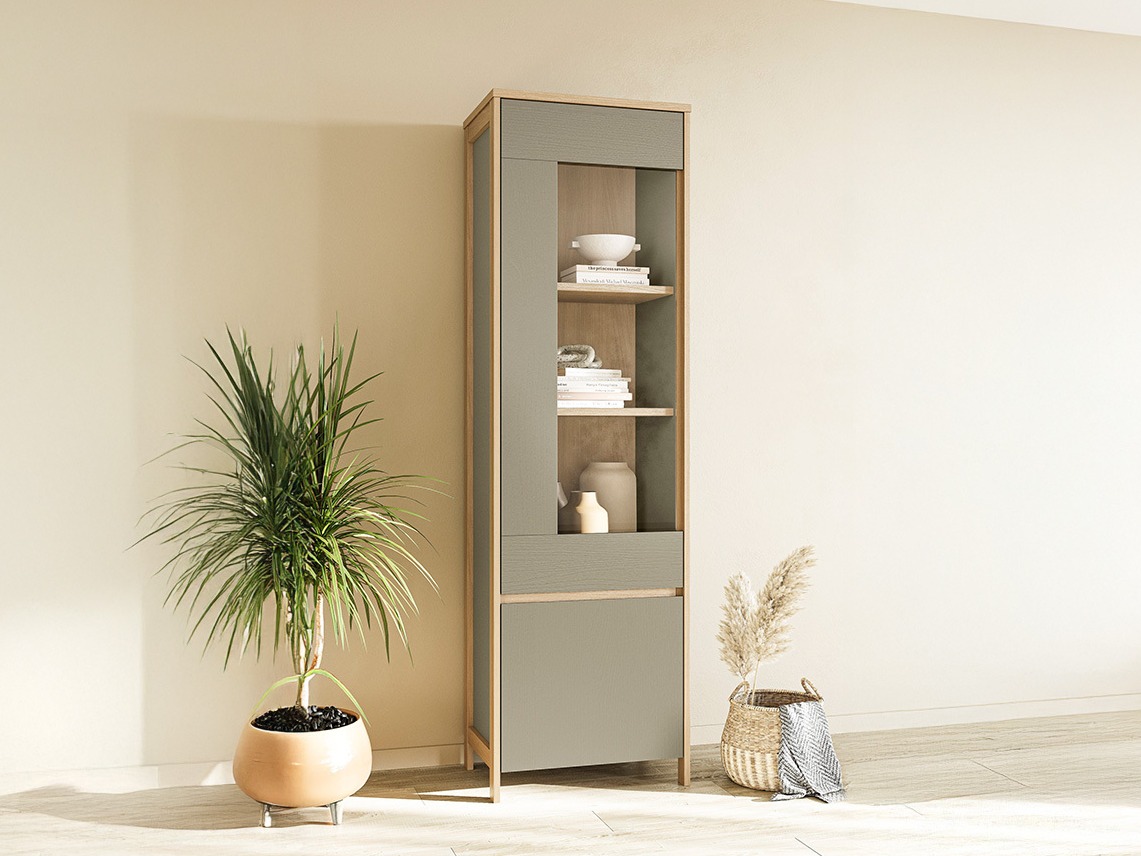 Reol Fermaru 101 (Støvet grøn + Egetræ)