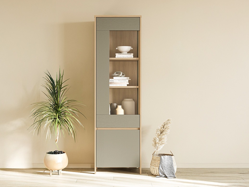 Reol Fermaru 101 (Støvet grøn + Egetræ)