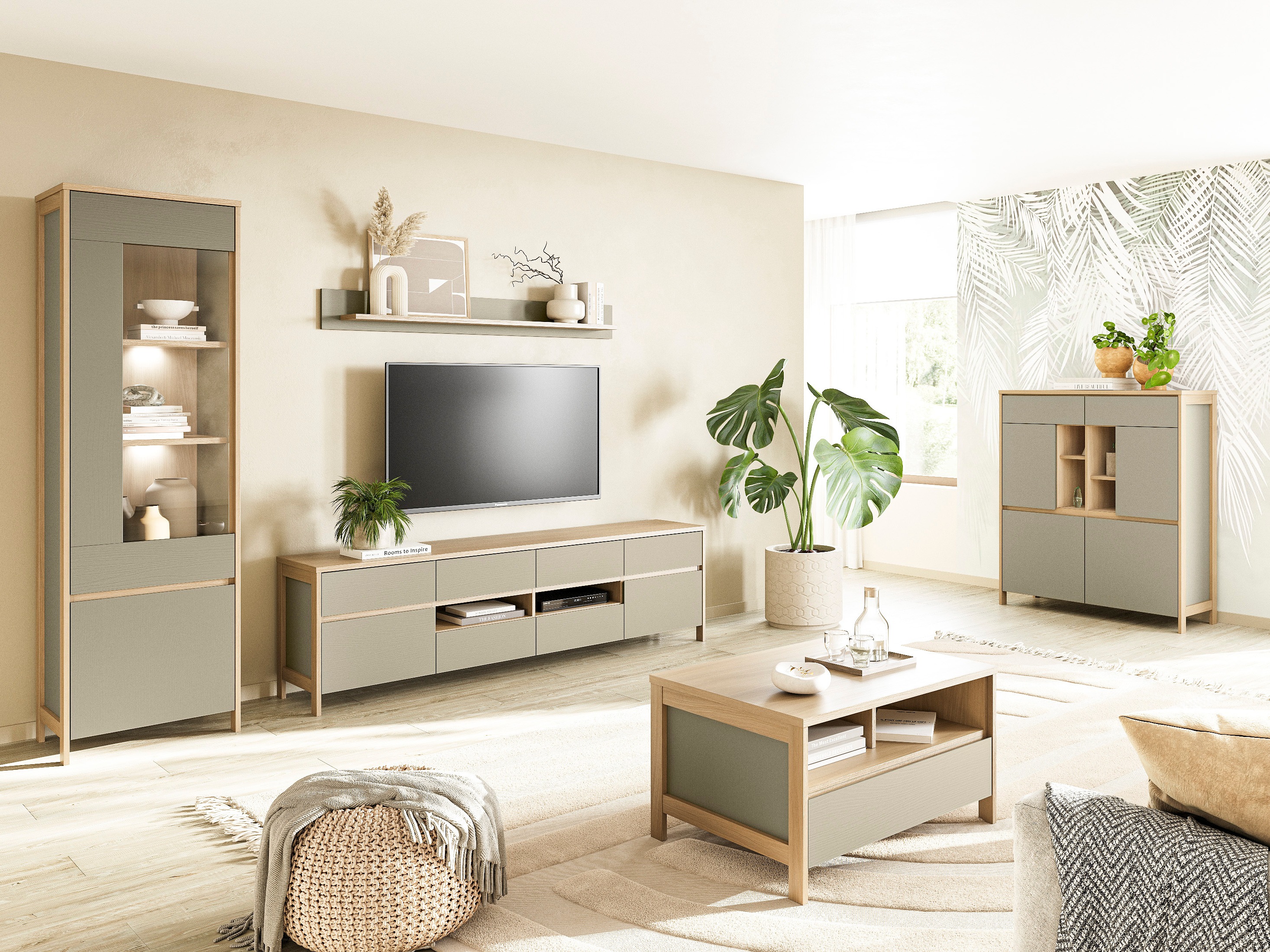 Skænk Fermaru 106 (Støvet grøn + Egetræ)