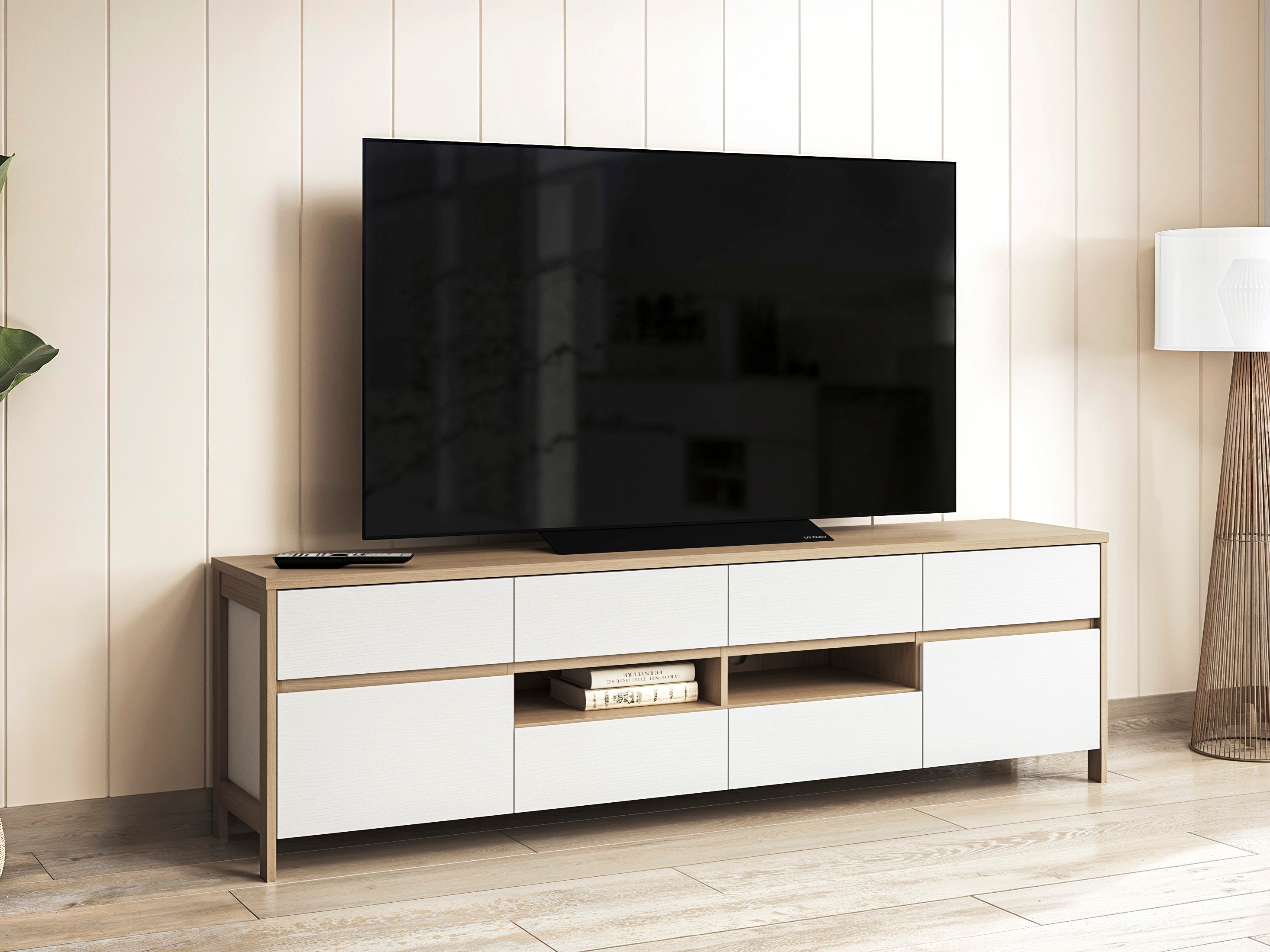 TV-bord Fermaru 103 (Hvid + Egetræ)