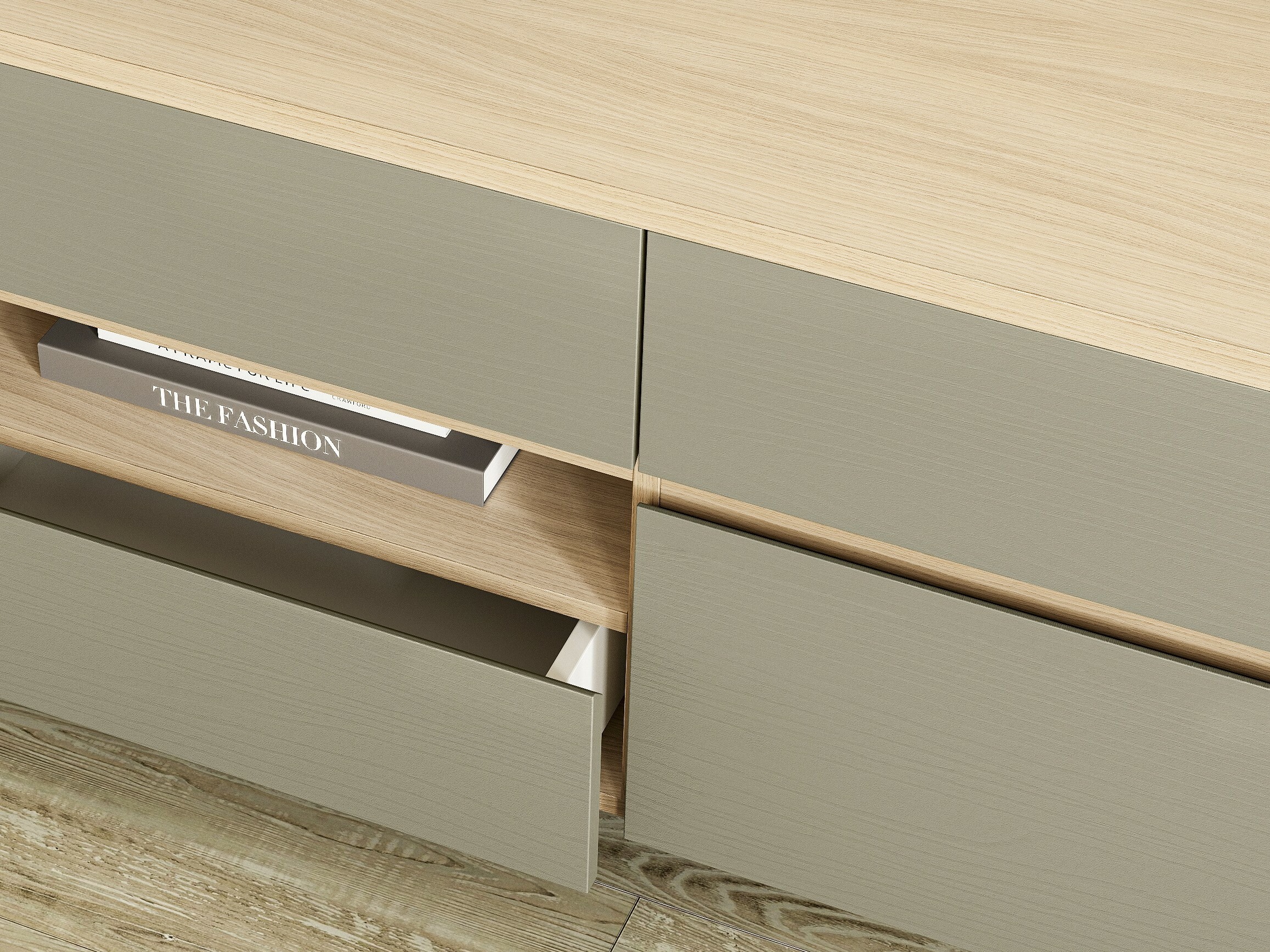 TV-bord Fermaru 103 (Støvet grøn + Egetræ)