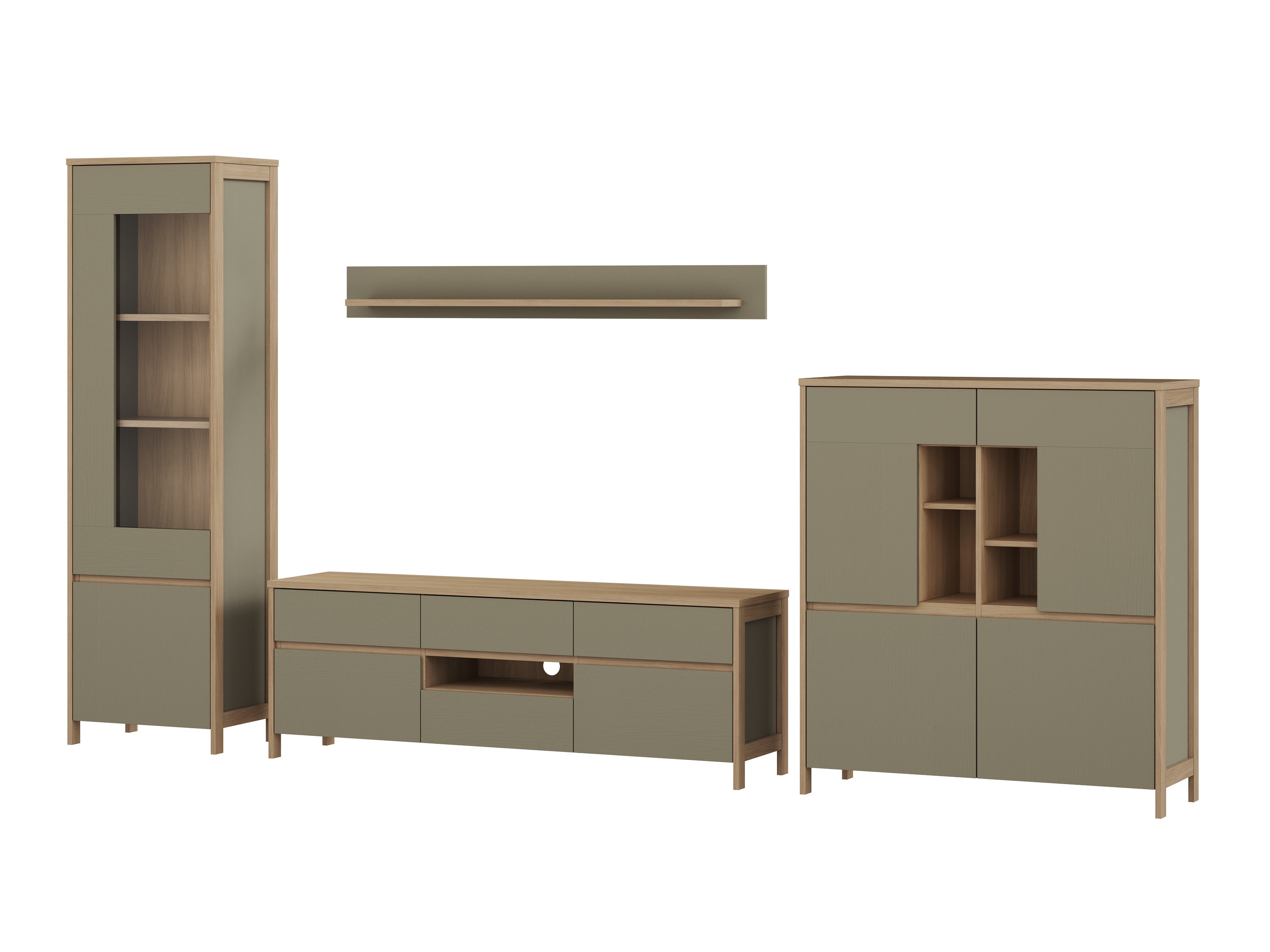 Stuemøbelsæt Fermaru 110 (Støvet grøn + Egetræ)