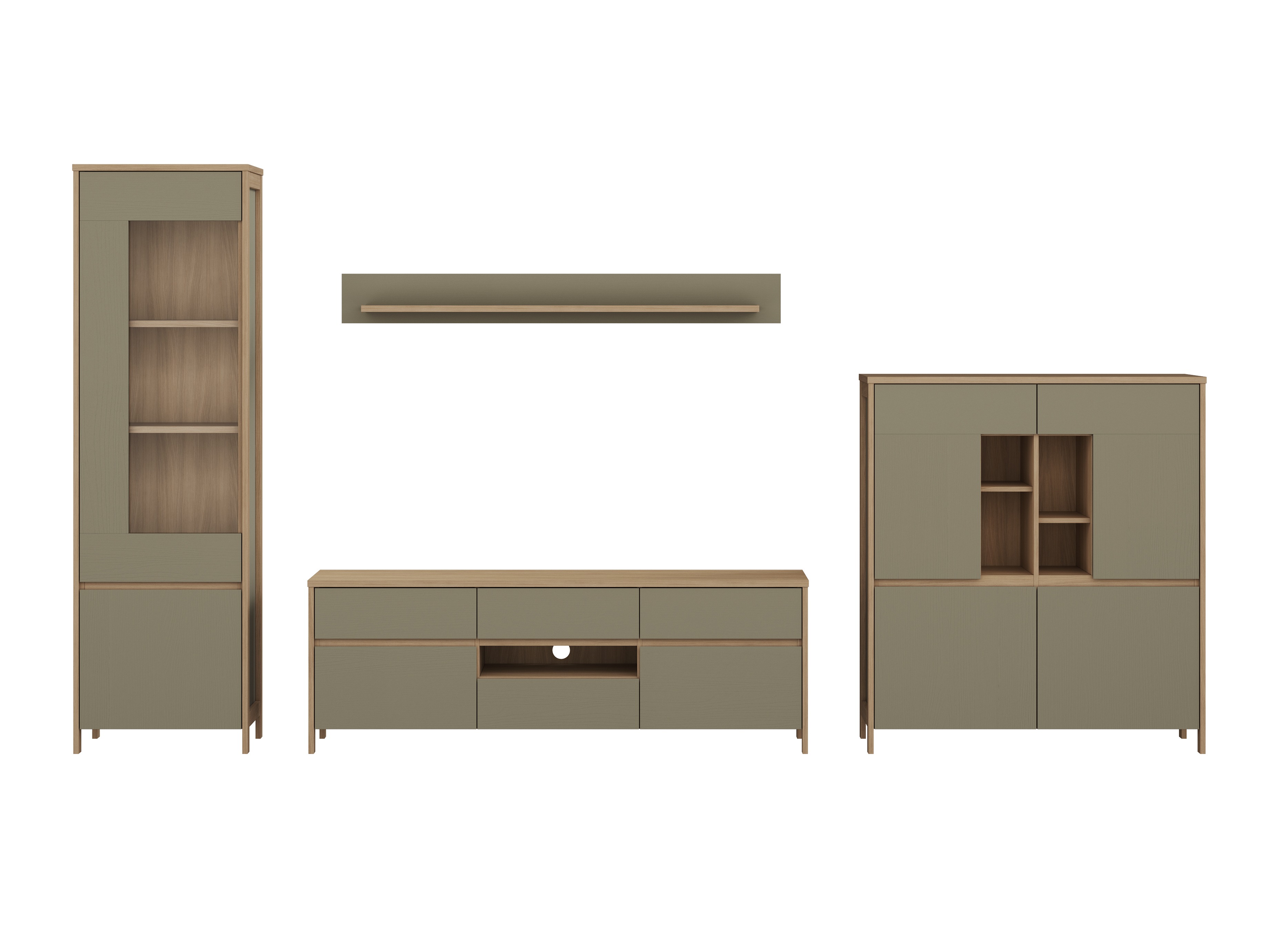 Stuemøbelsæt Fermaru 110 (Støvet grøn + Egetræ)