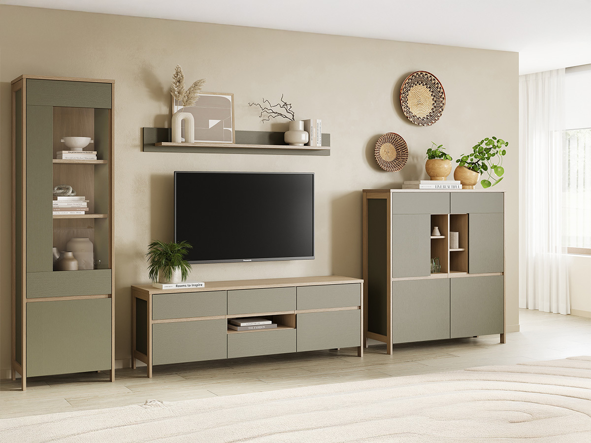 Stuemøbelsæt Fermaru 110 (Støvet grøn + Egetræ)