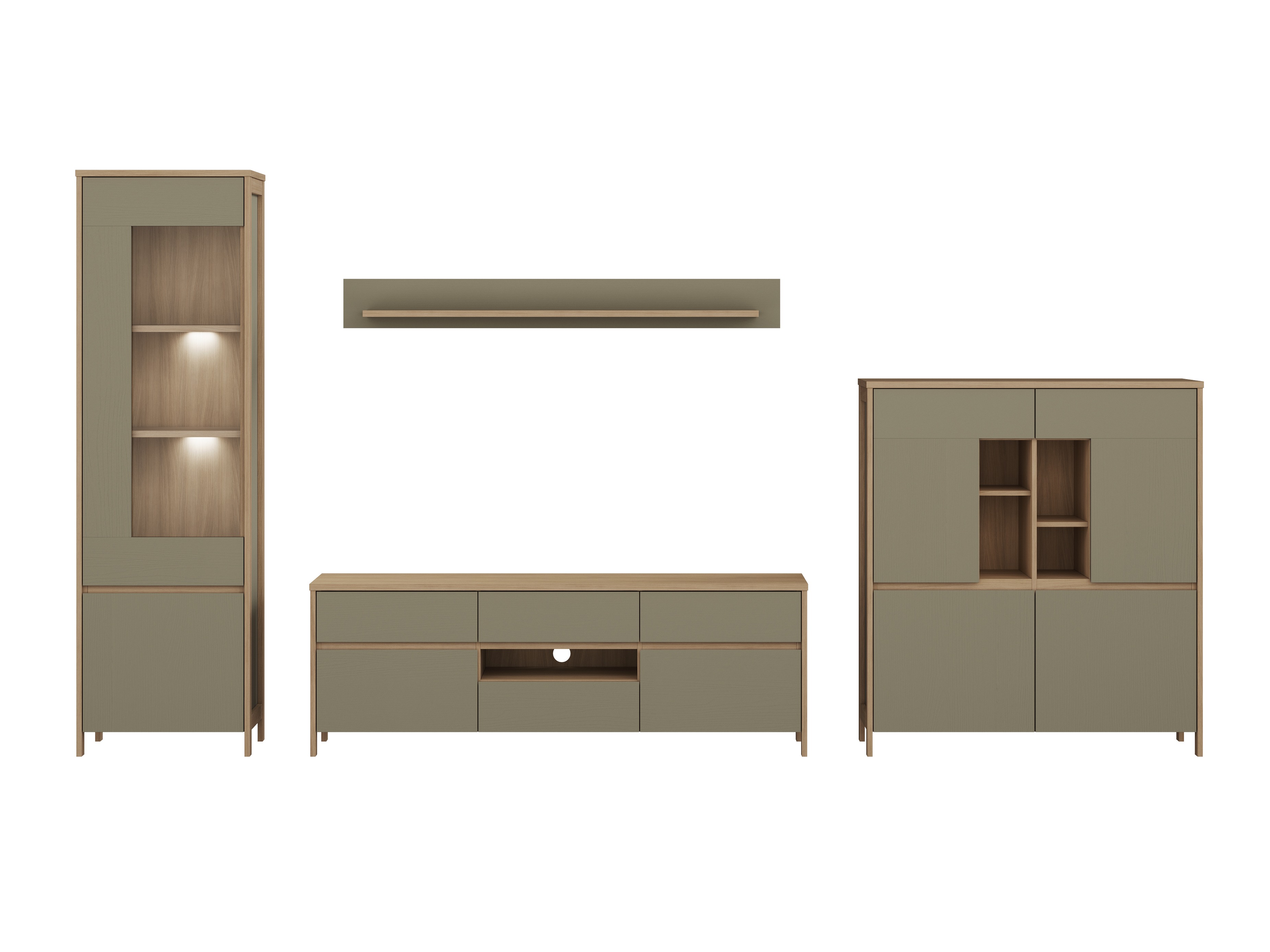 Stuemøbelsæt Fermaru 110 (Støvet grøn + Egetræ)