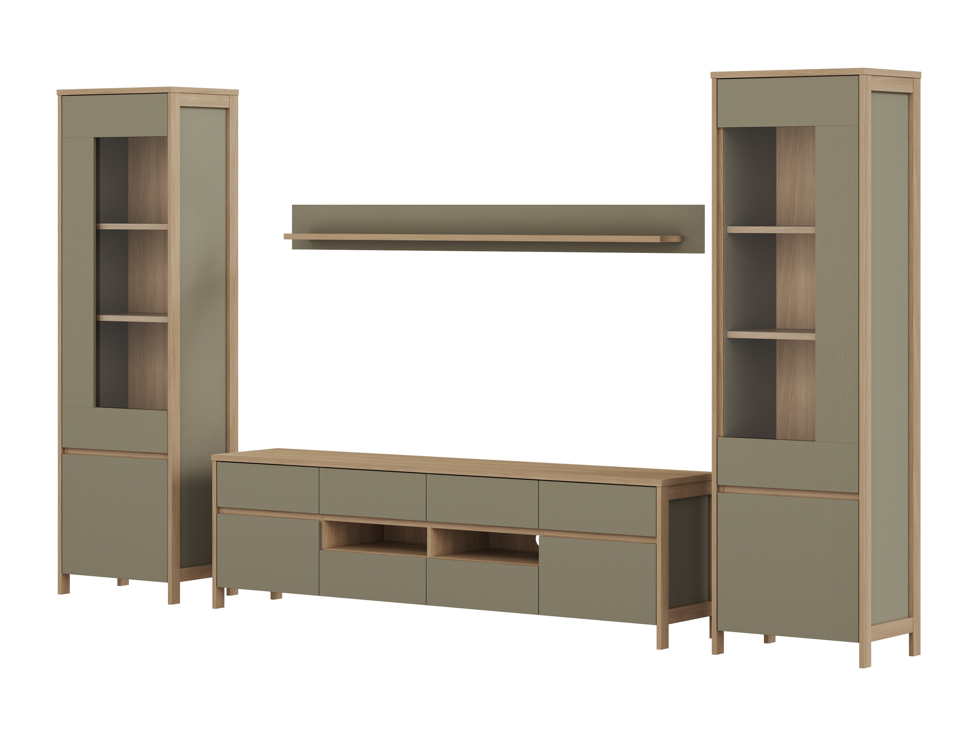 Stuemøbelsæt Fermaru 111 (Støvet grøn + Egetræ)