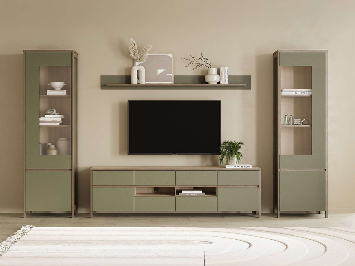 Stuemøbelsæt Fermaru 111 (Støvet grøn + Egetræ)