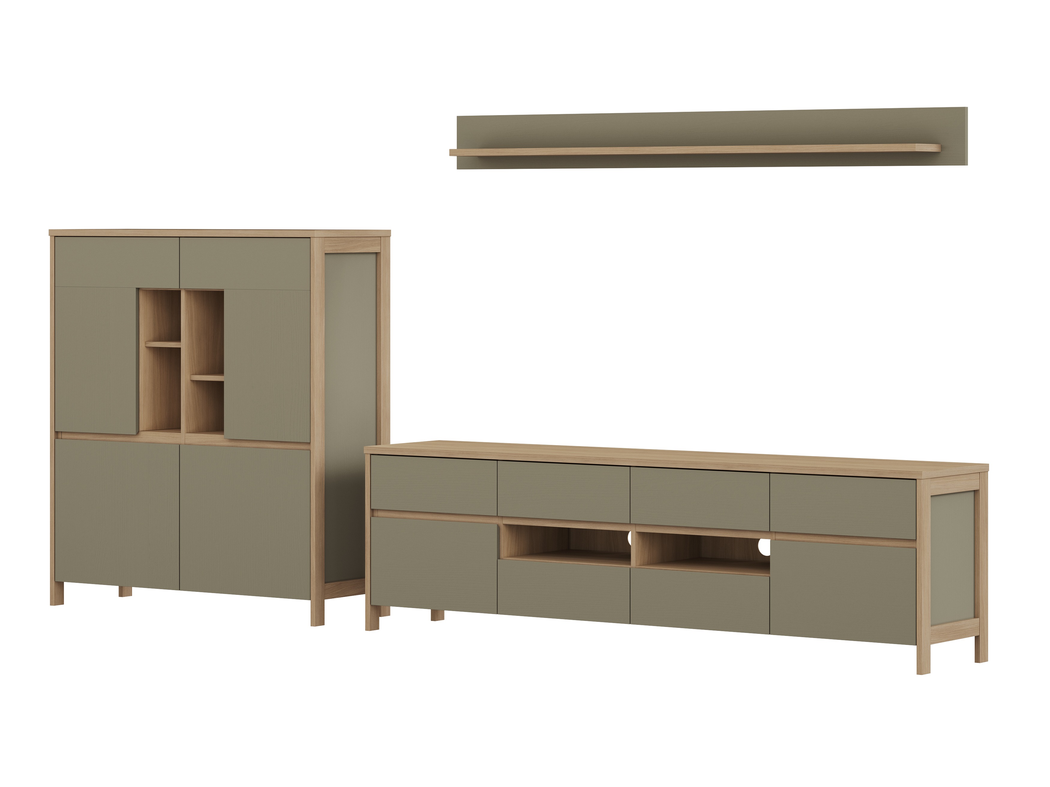 Stuemøbelsæt Fermaru 112 (Støvet grøn + Egetræ)