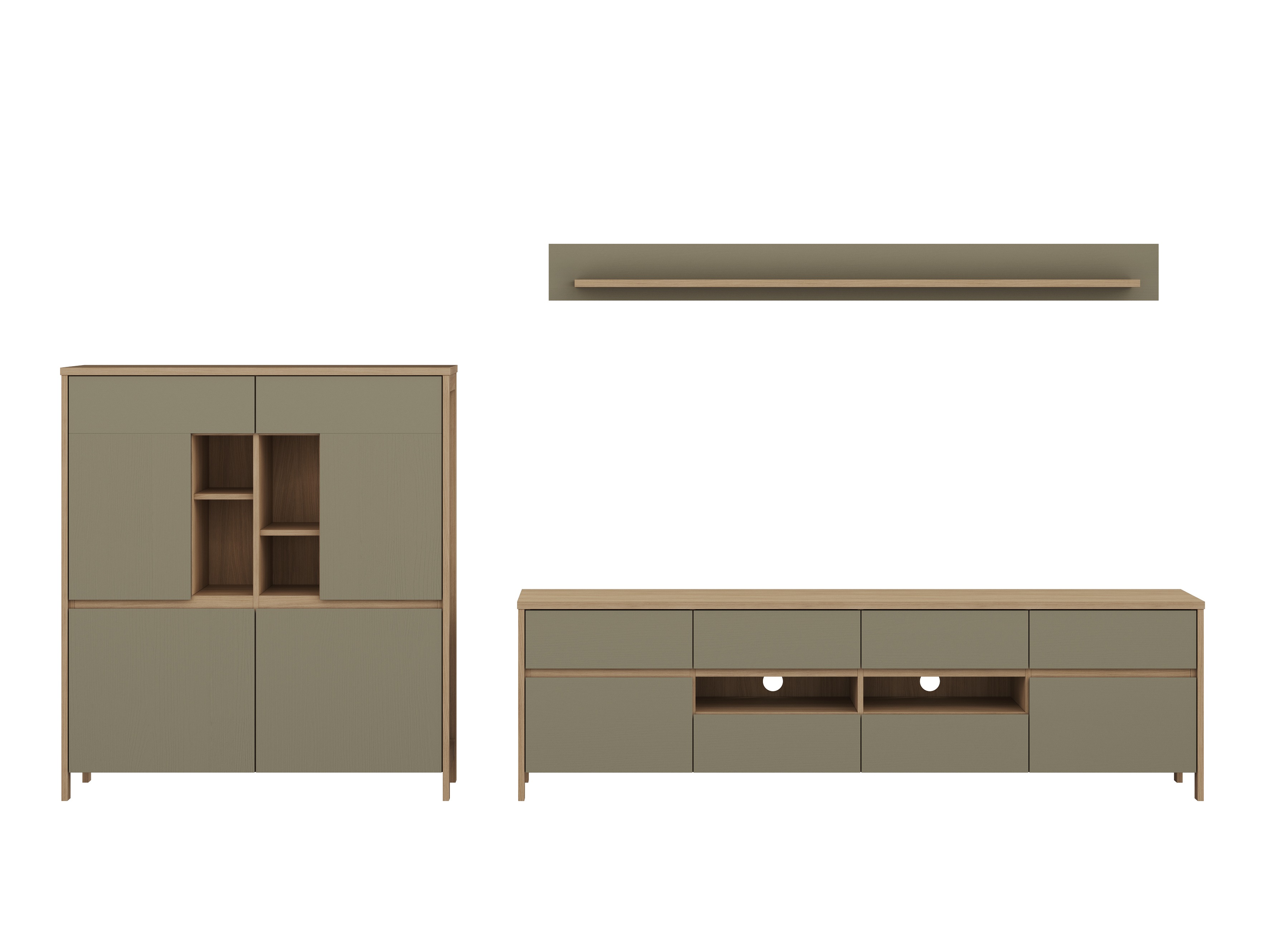 Stuemøbelsæt Fermaru 112 (Støvet grøn + Egetræ)