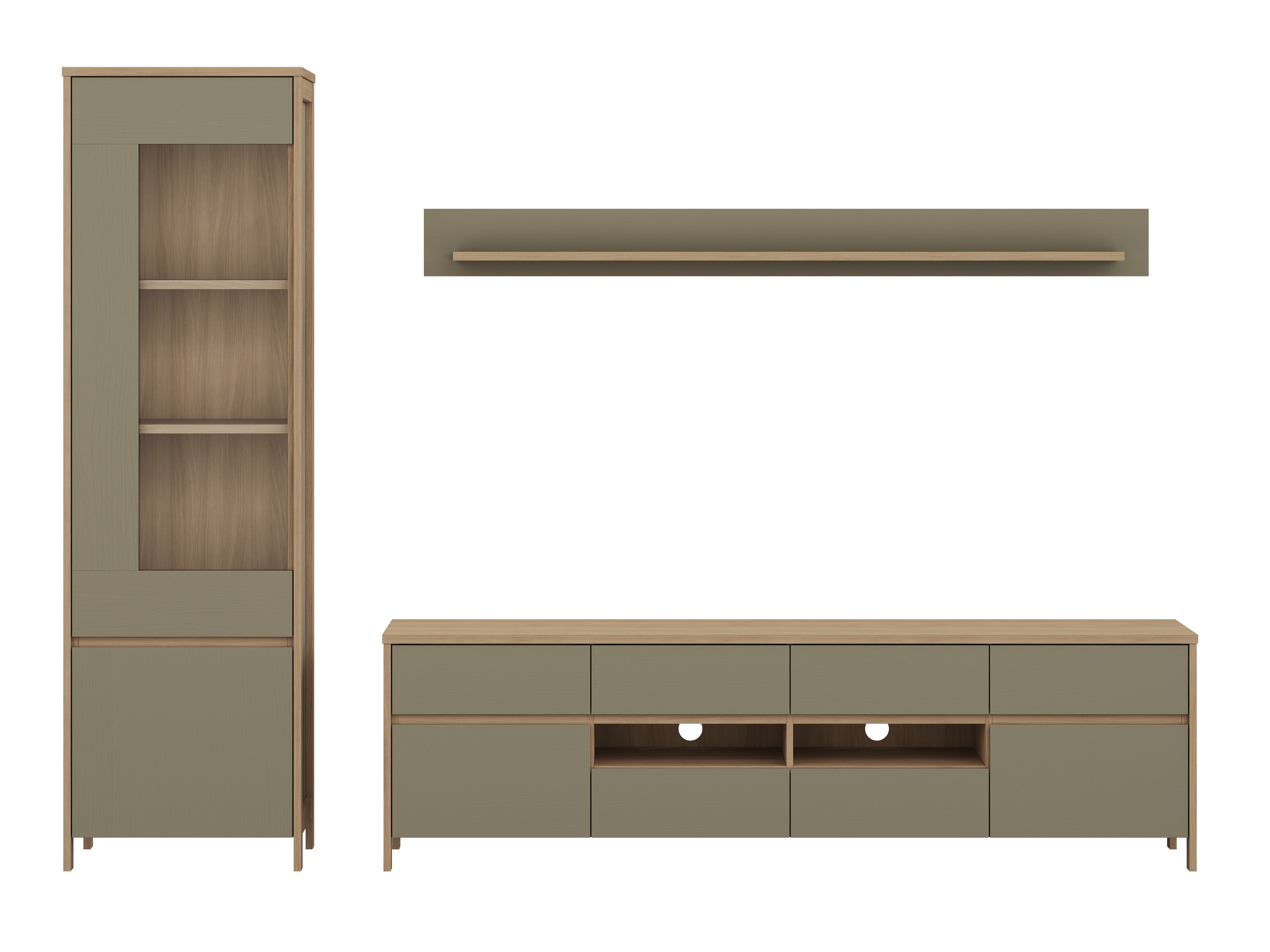 Stuemøbelsæt Fermaru 113 (Støvet grøn + Egetræ)