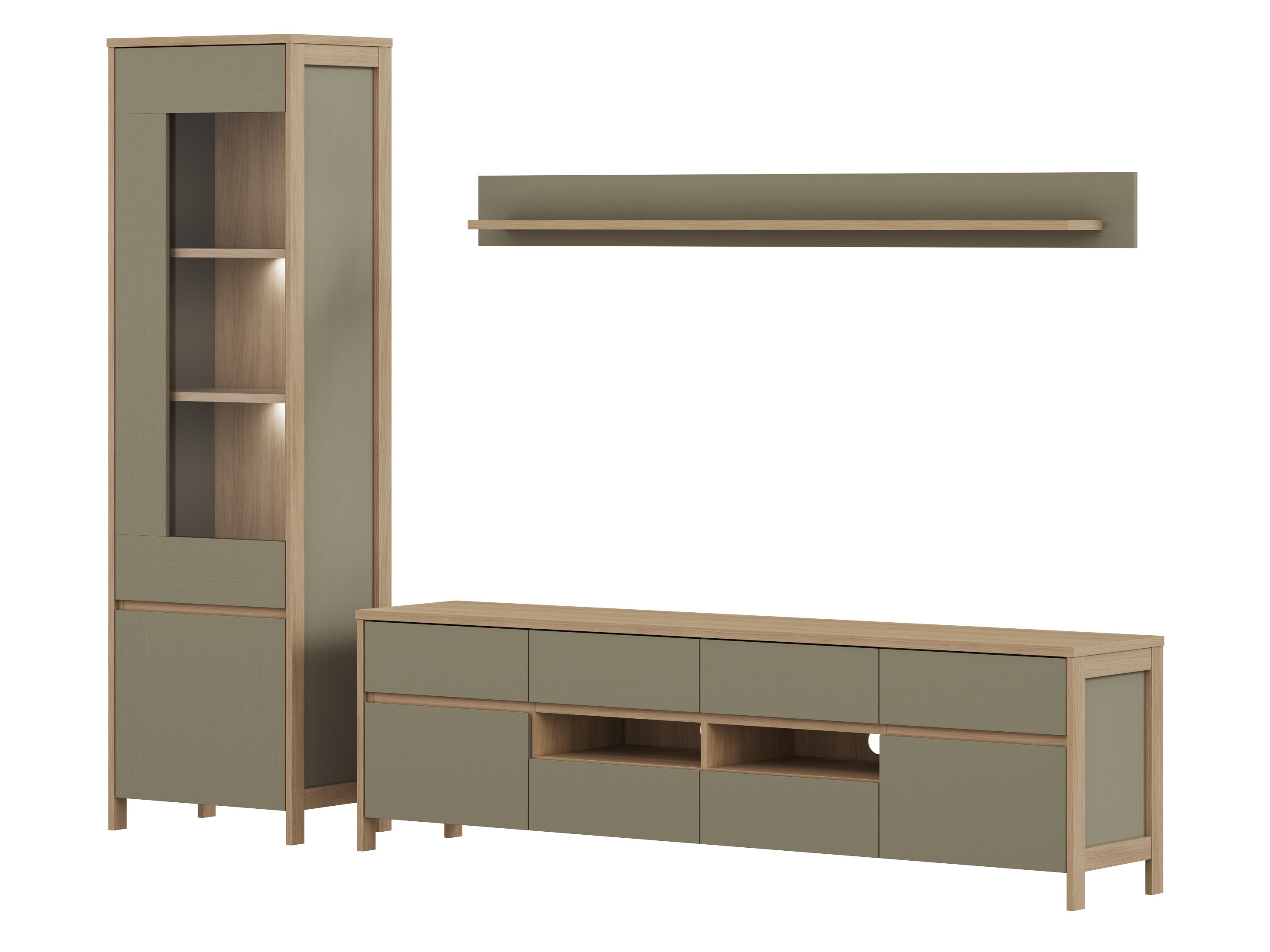 Stuemøbelsæt Fermaru 113 (Støvet grøn + Egetræ)